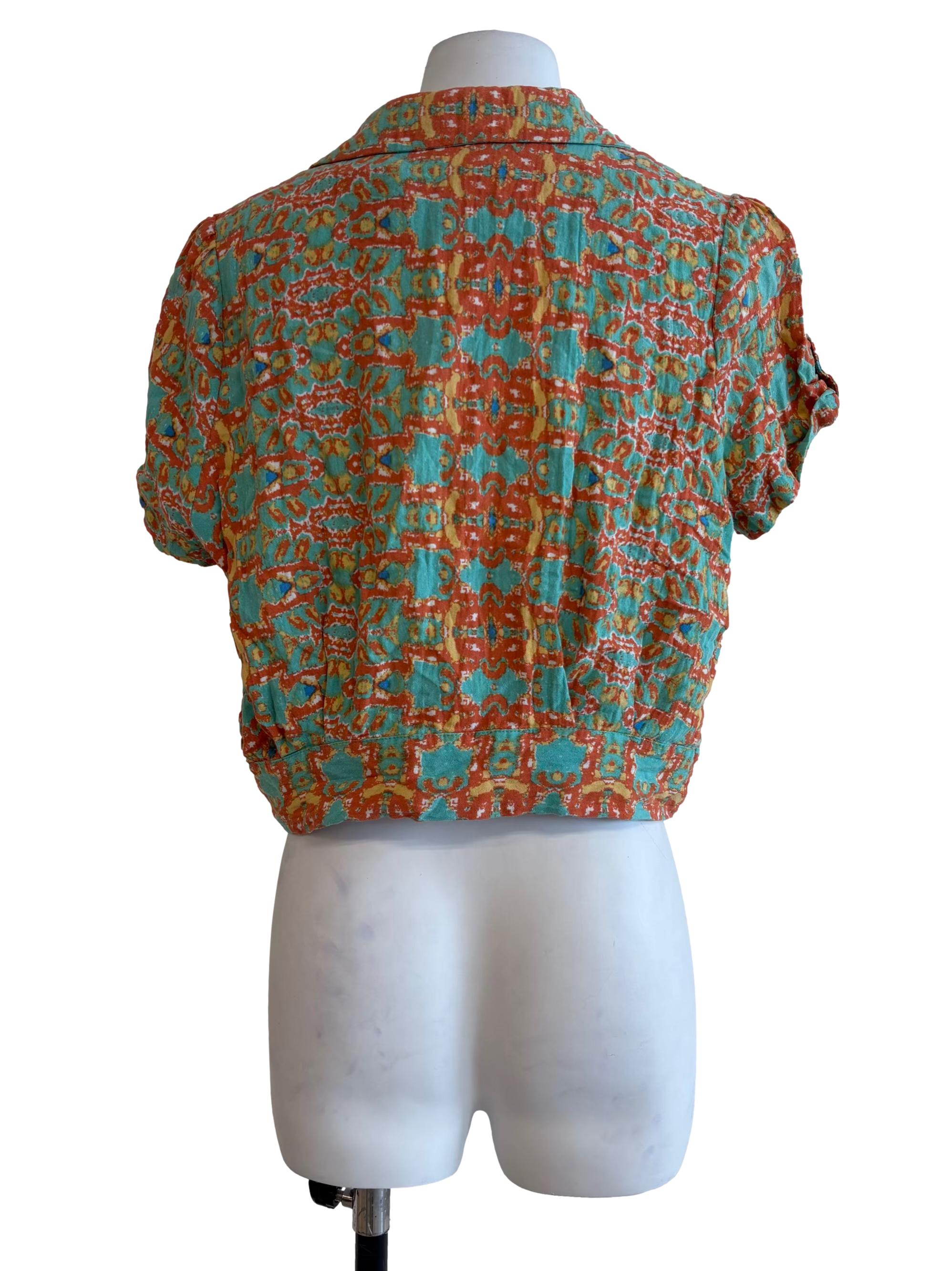 Mint Green Orange Front Tie Top