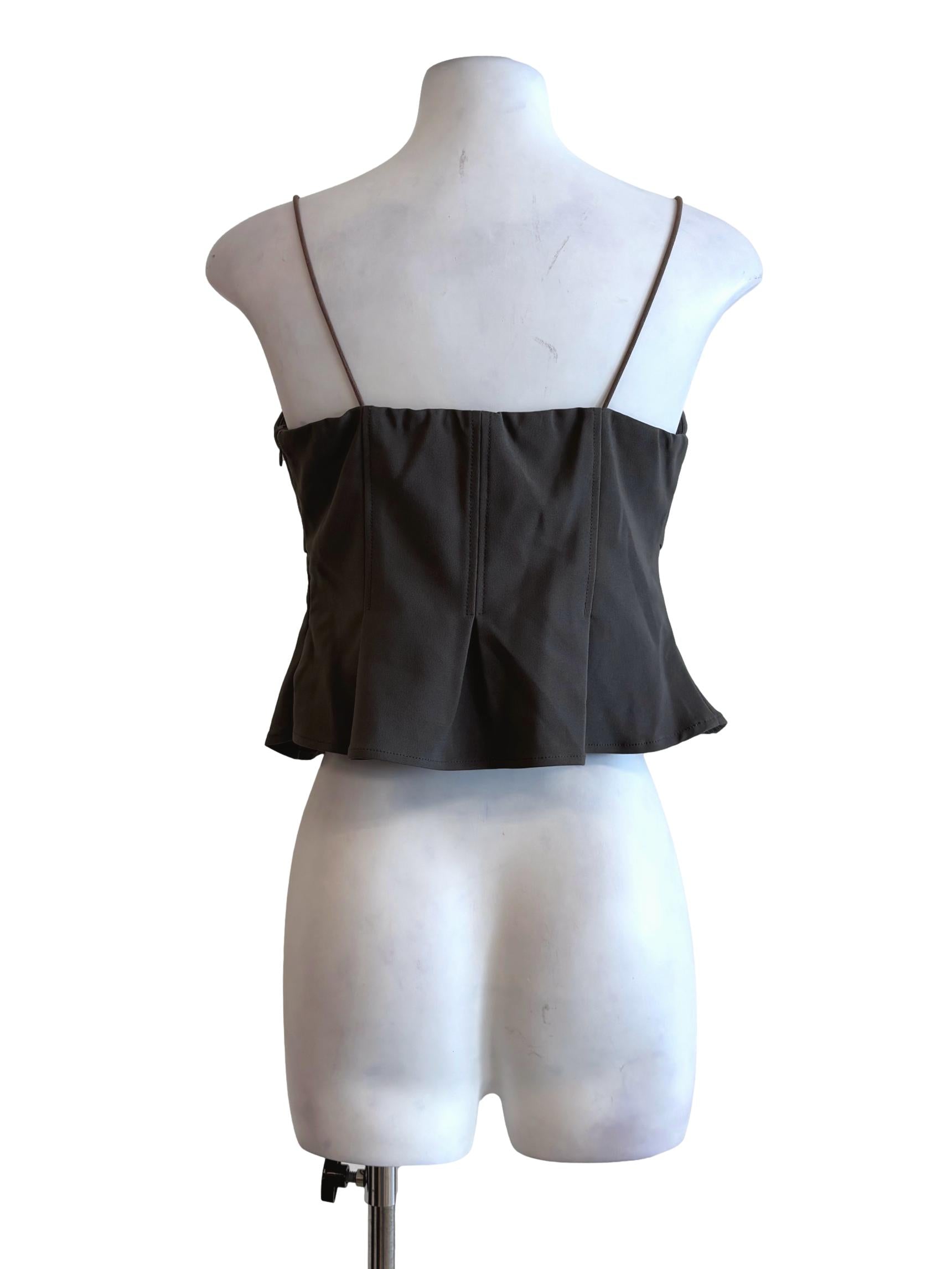 Graphite Grey Spaghetti Strap Crop Peplum Top