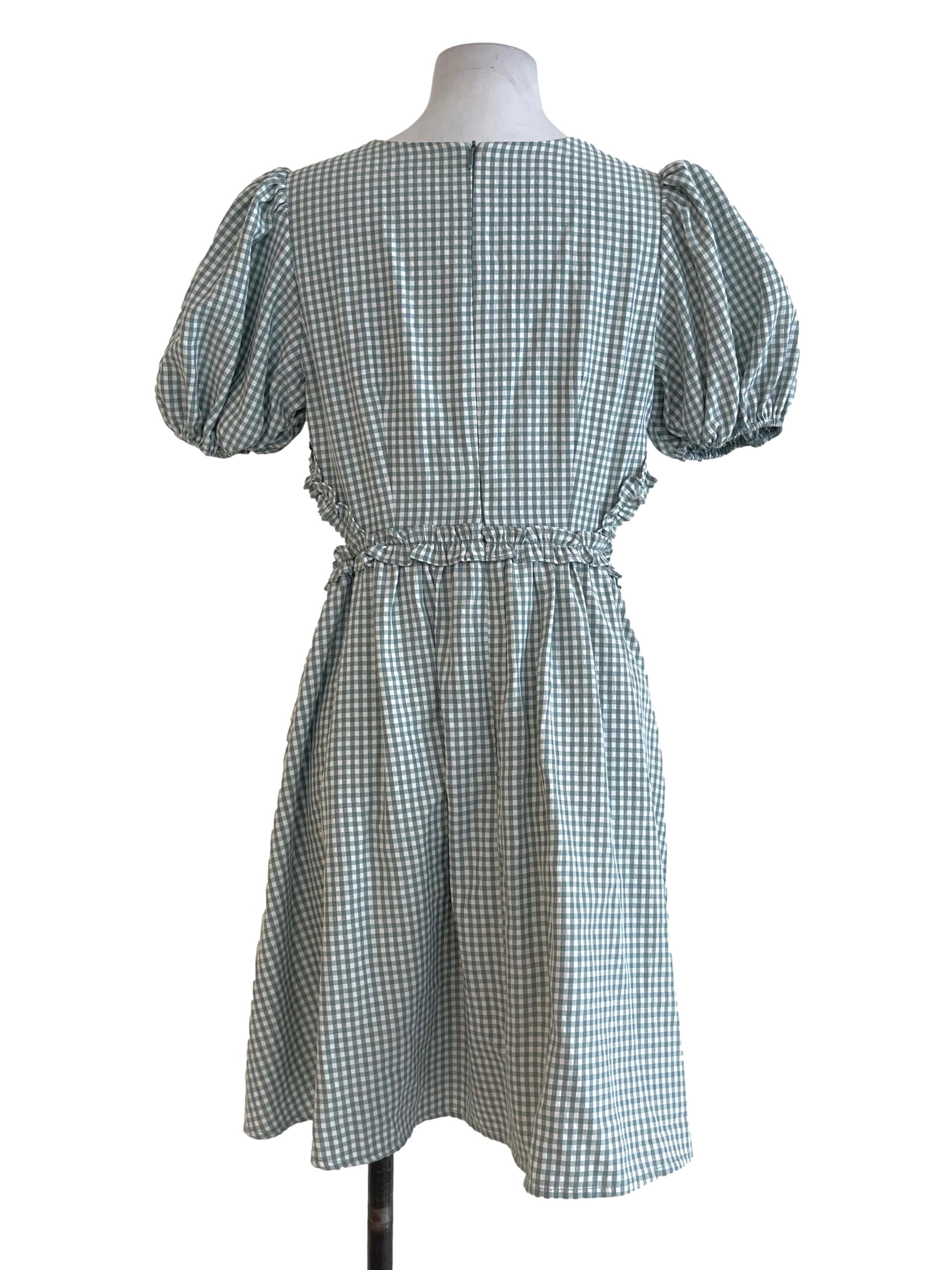 Green Gingham Puff Dress