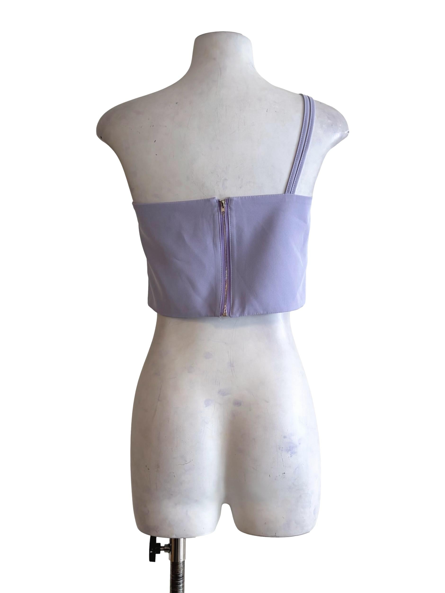 Lilac Purple Asymmetrical Neckline Crop Top