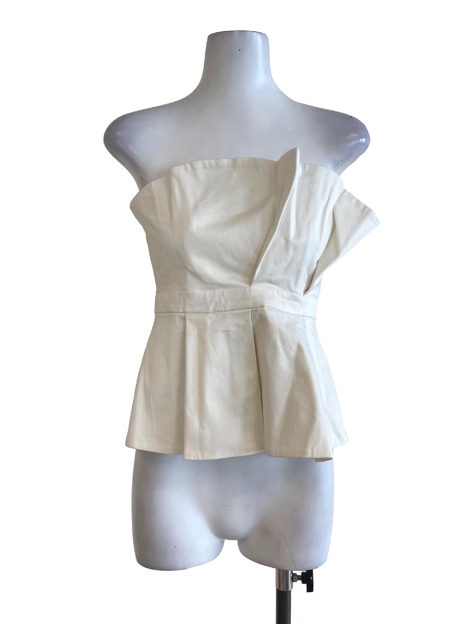 Off White Peplum Strapless Top LB