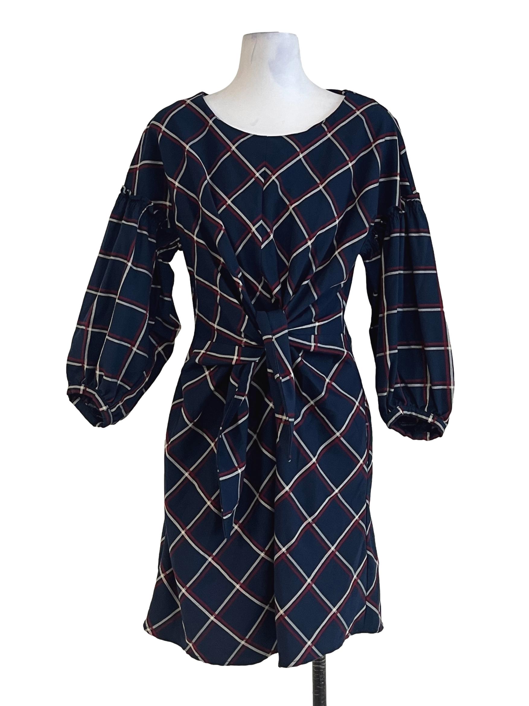 Navy Blue Halter Neck Long Sleeve Wrap Dress