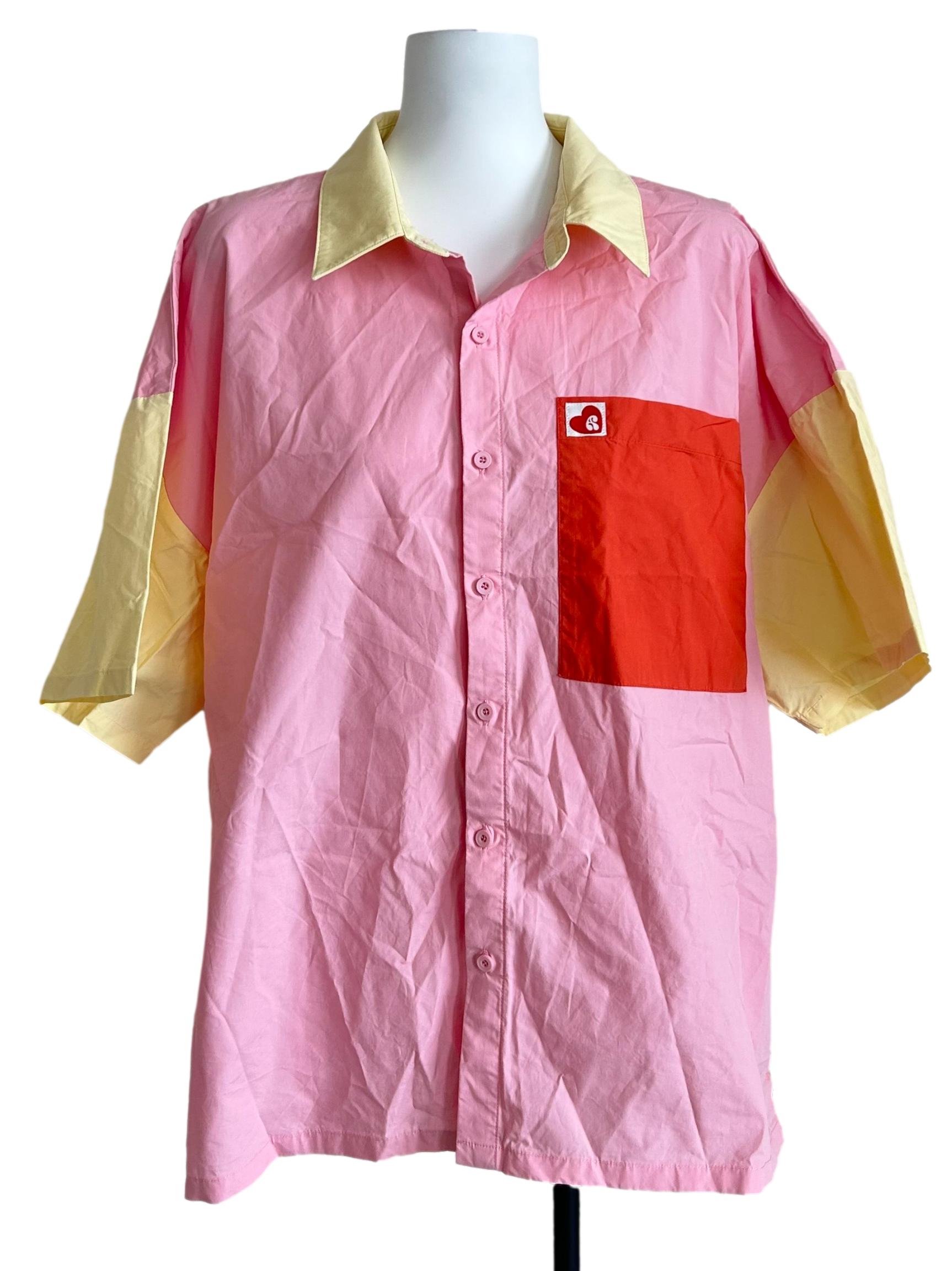 Pink Colour Block Button-Up Shirt