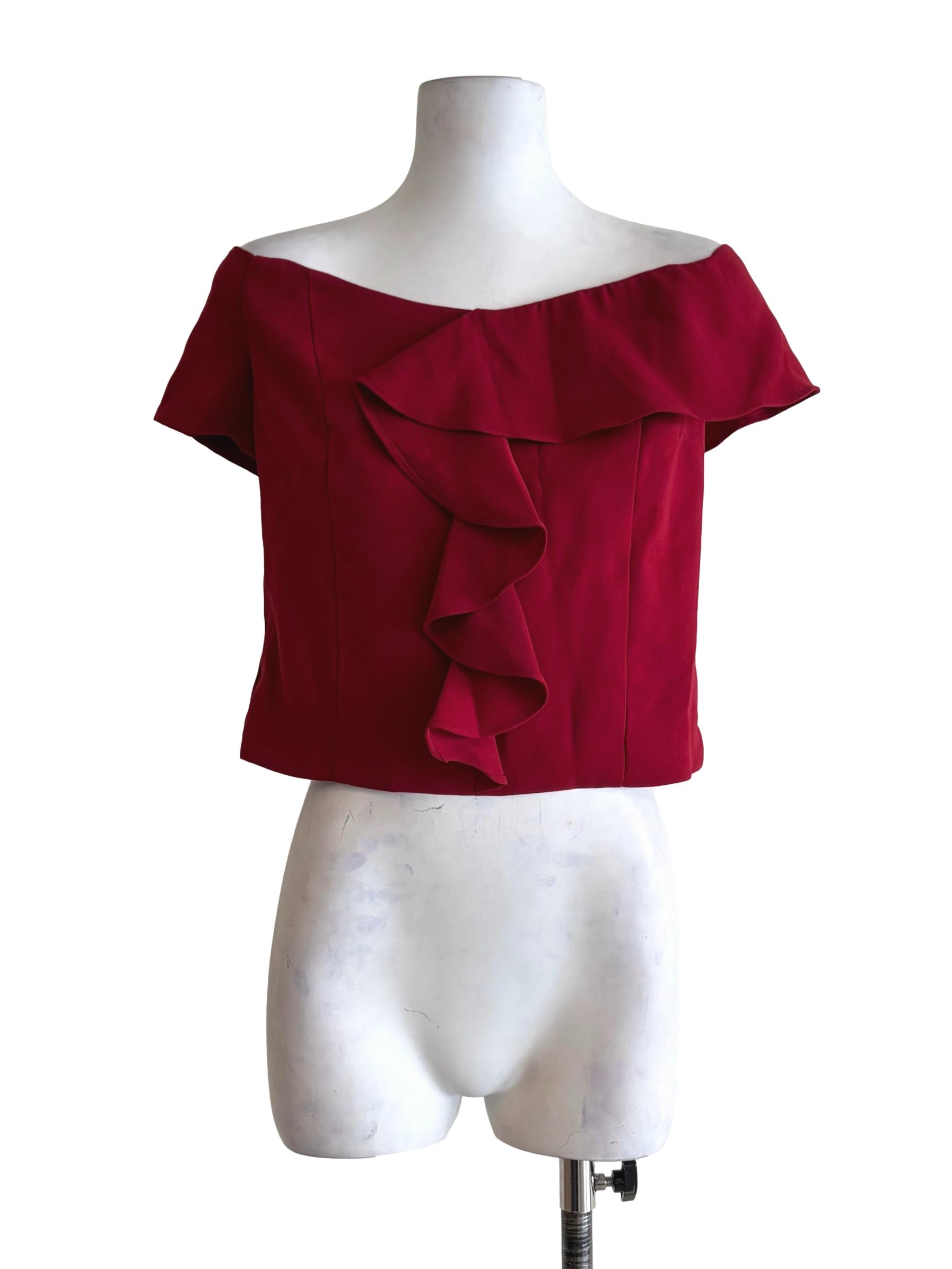 Ruby Red Flutter Crossed Front Crop Top