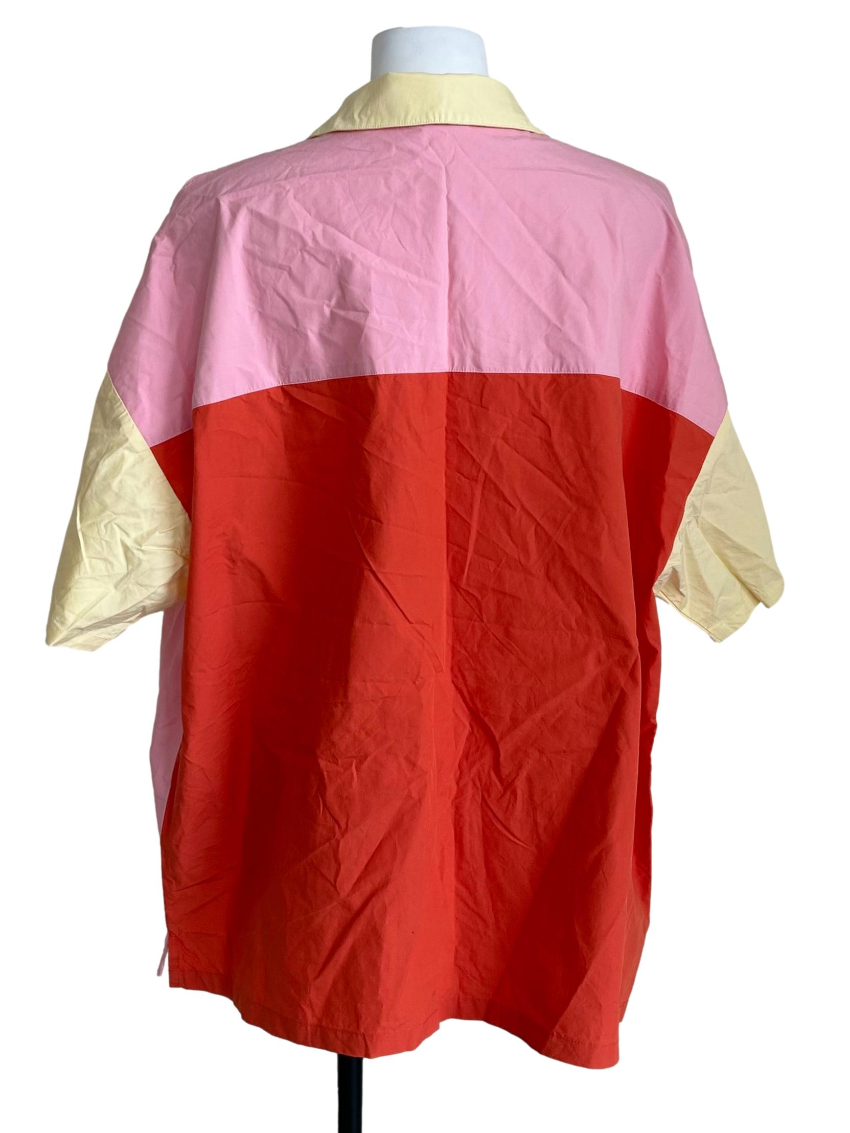 Pink Colour Block Button-Up Shirt