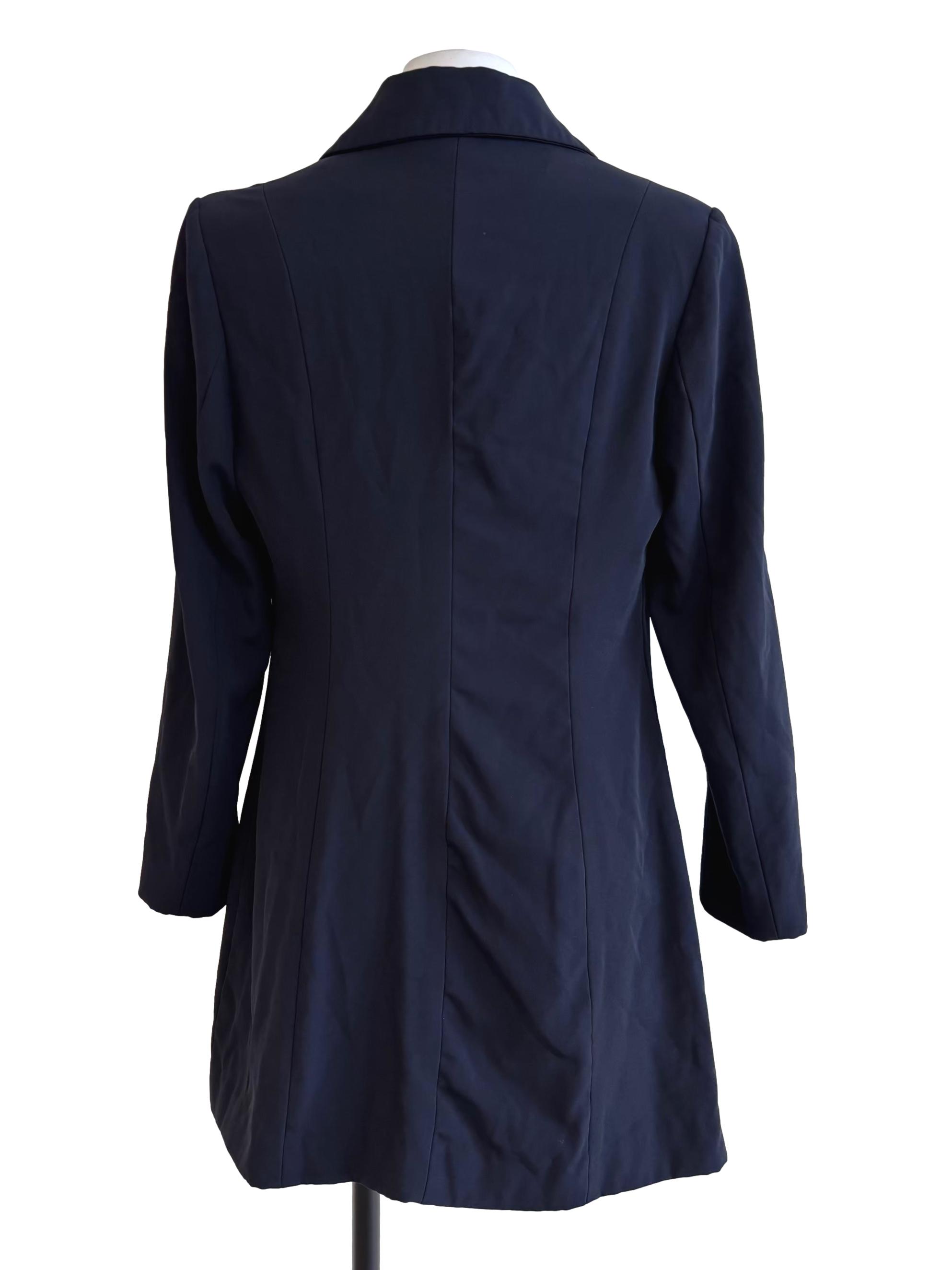 Navy Blue One Button Long Blazer