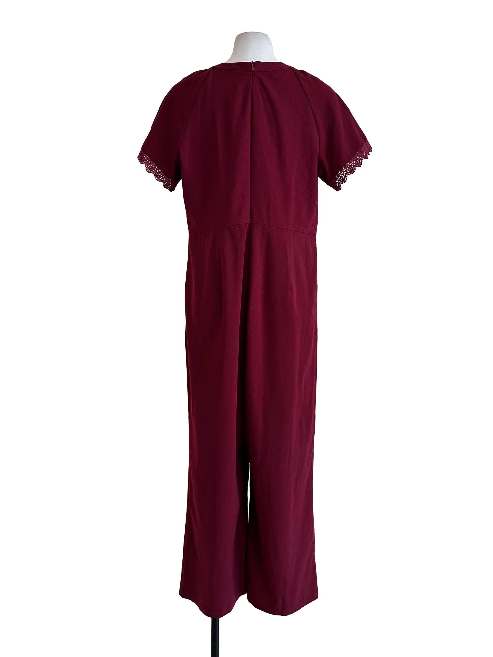 Scarlet Red Embroidered Sleeves Jumpsuit