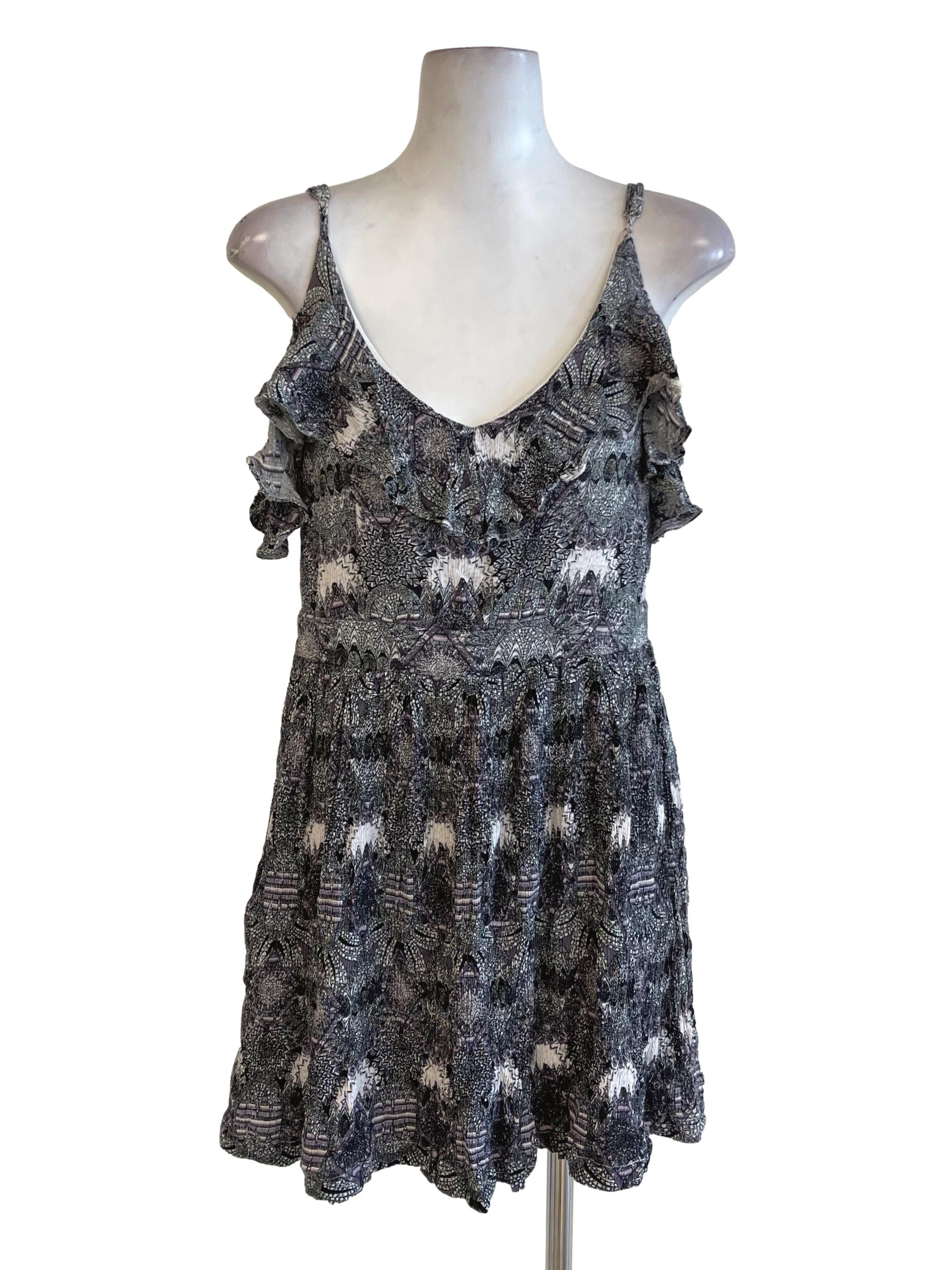 Grey Color Block Bohemian Ruffle Dress