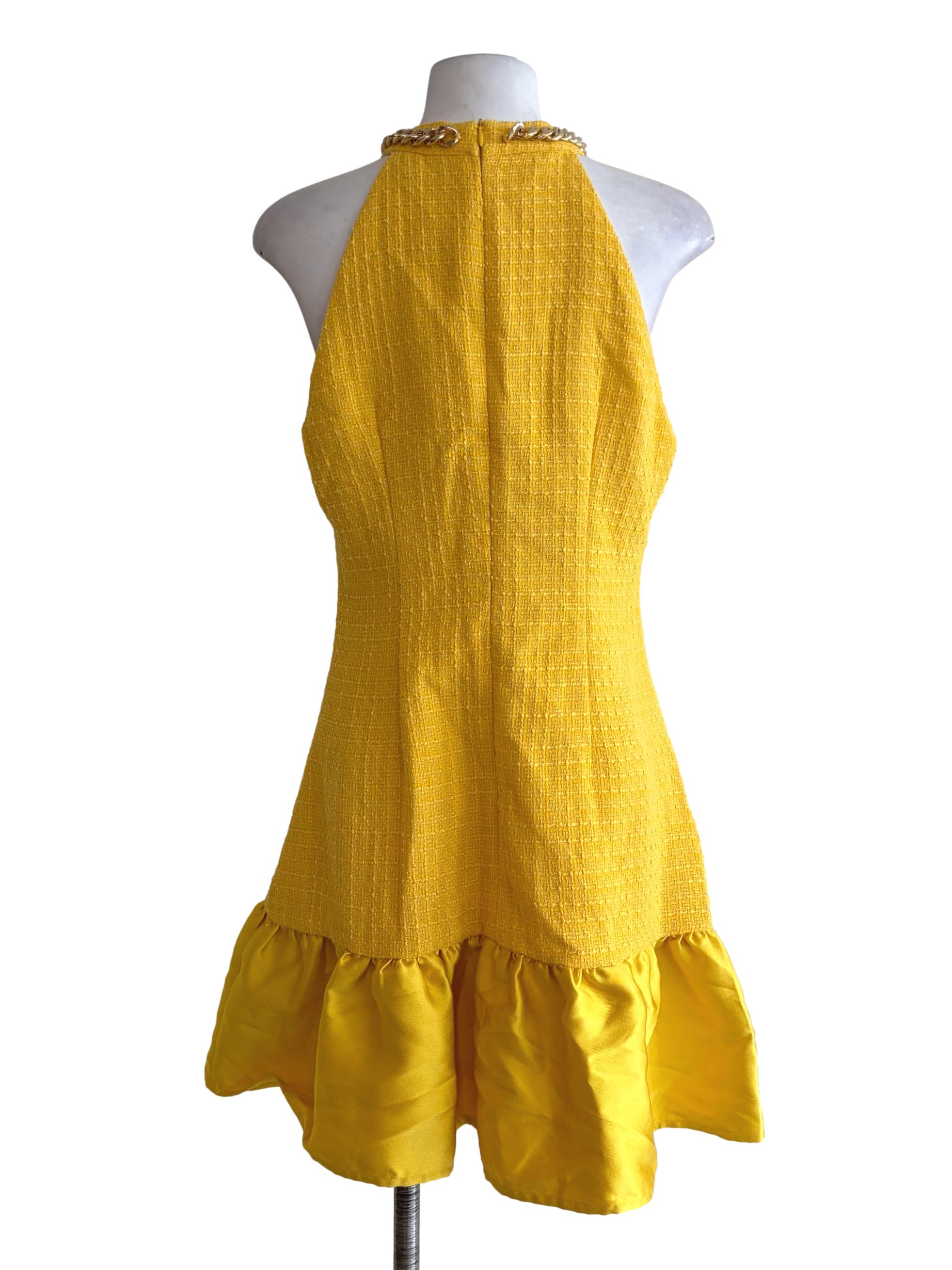 Lemon Yellow Tweed Sleeveless Shift Dress