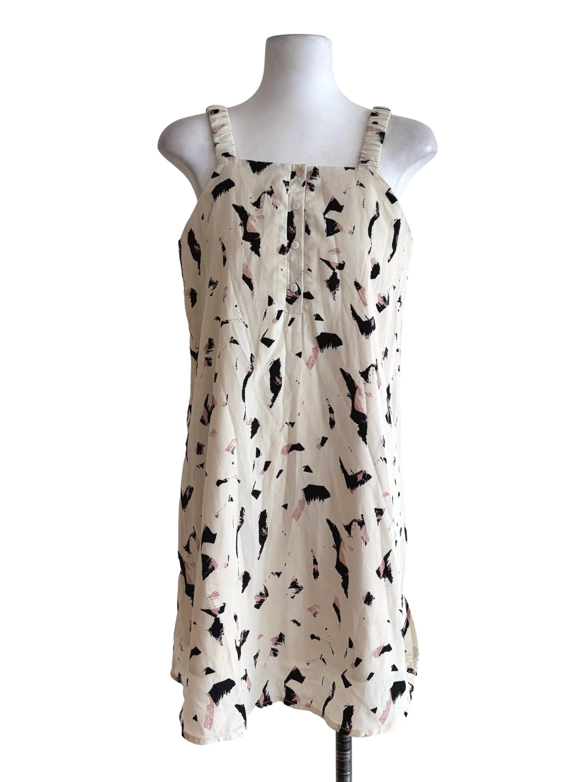 Daisy White Blue Pink Graphics Buttoned Apron Dress