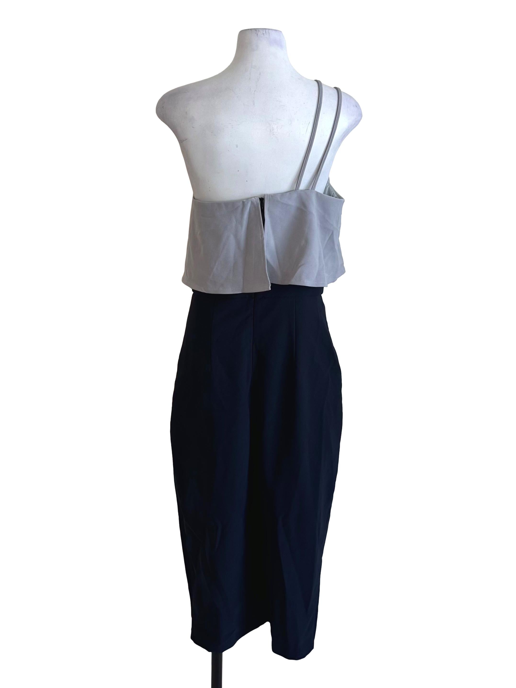 Grey Blue Asymmetric Slit Dress