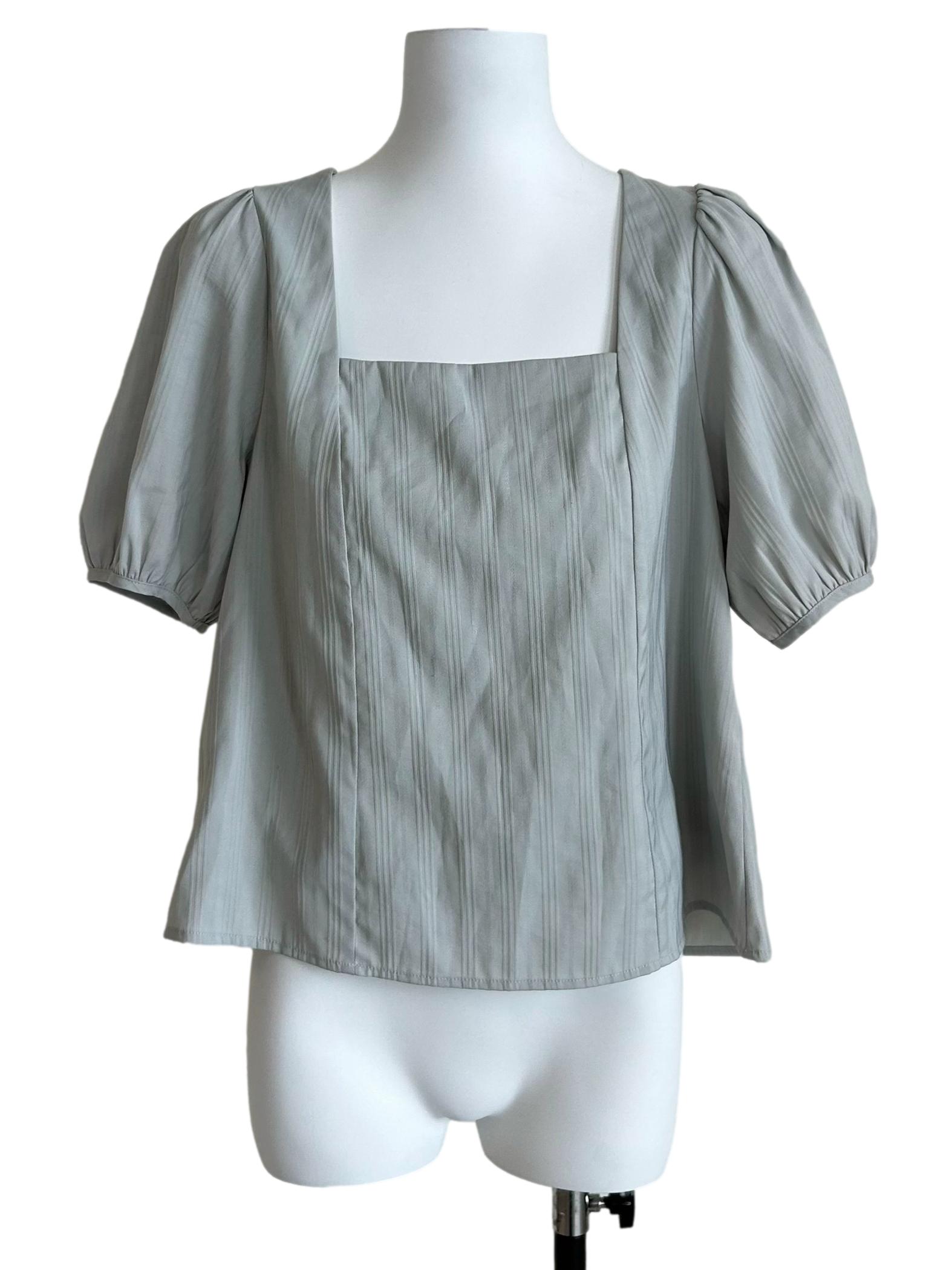 Sage Green Square-Neck Puff-Sleeve Top