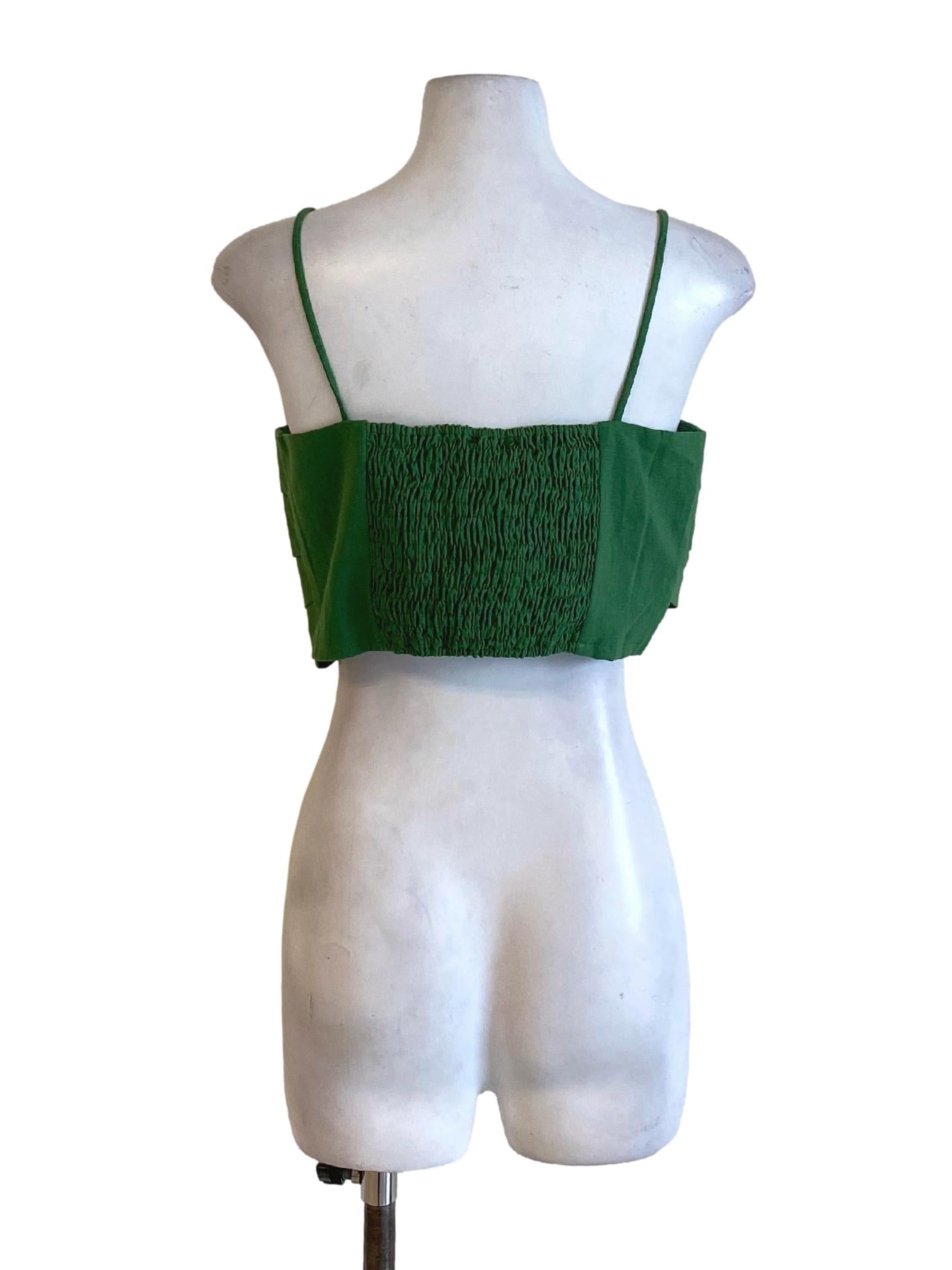 Fern Green Spaghetti Strap Pleated Bust Cropped Top LB
