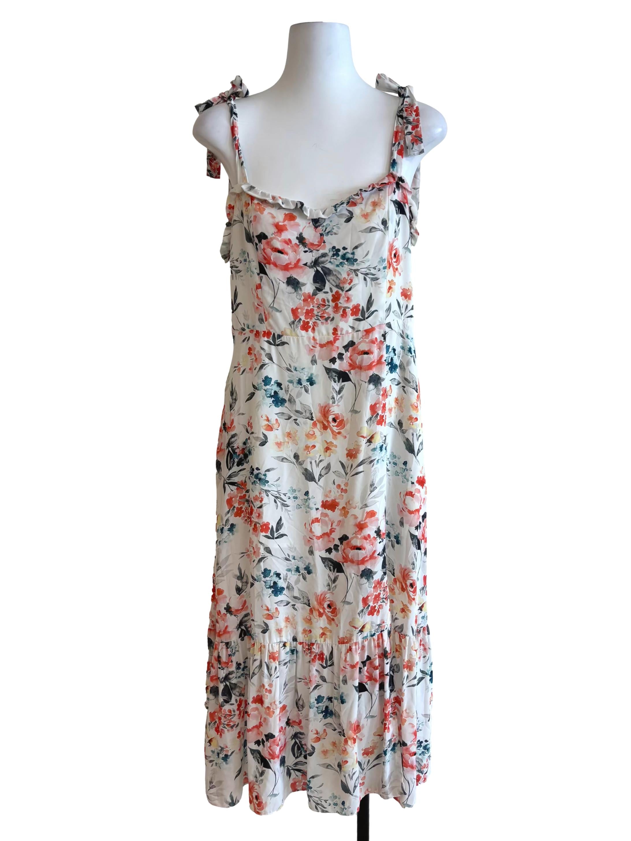 Powder White Floral Ruffle Dress