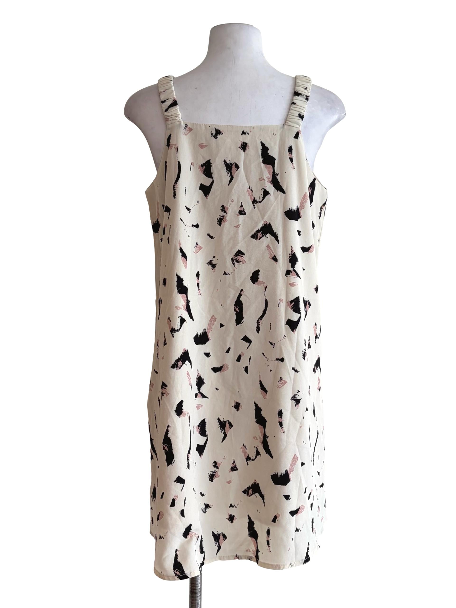Daisy White Blue Pink Graphics Buttoned Apron Dress