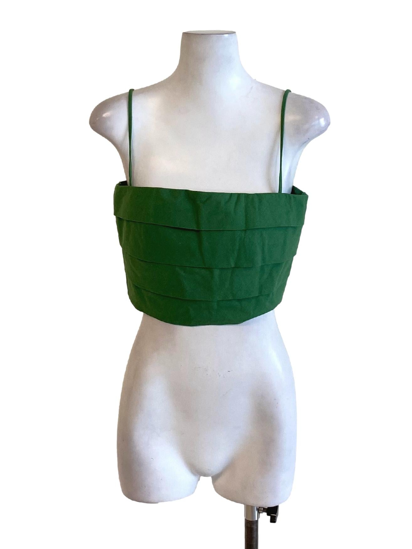 Fern Green Spaghetti Strap Pleated Bust Cropped Top LB