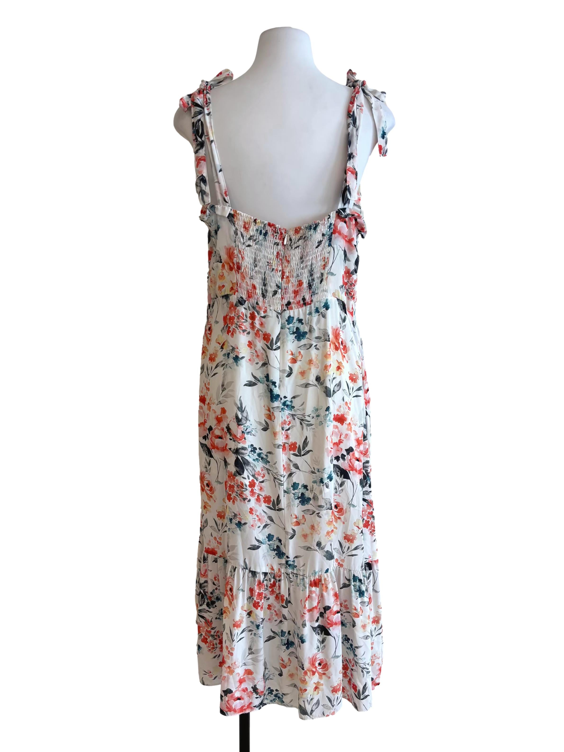 Powder White Floral Ruffle Dress