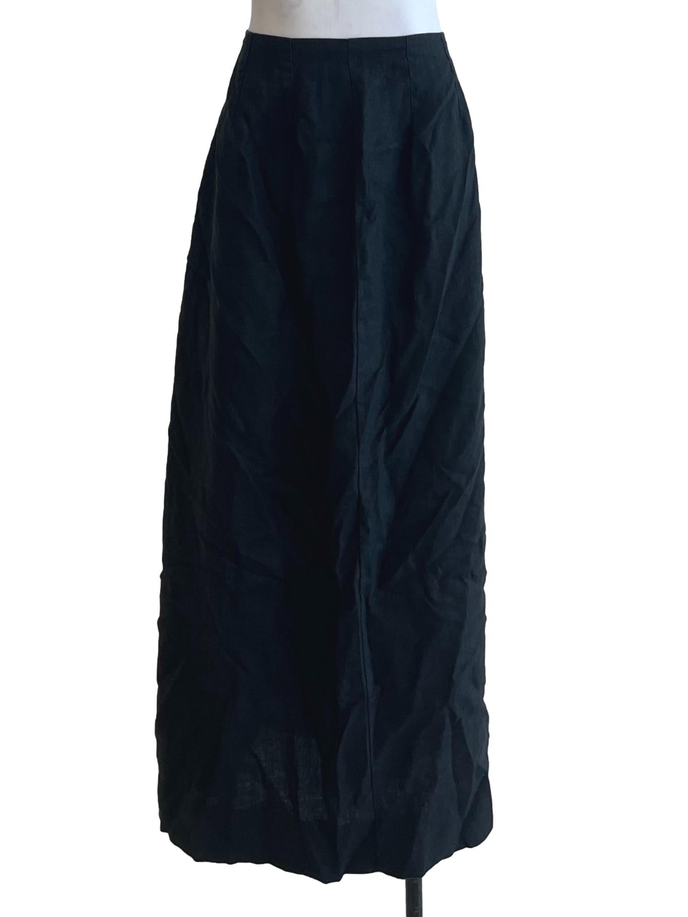 Black Linen A-Line Skirt