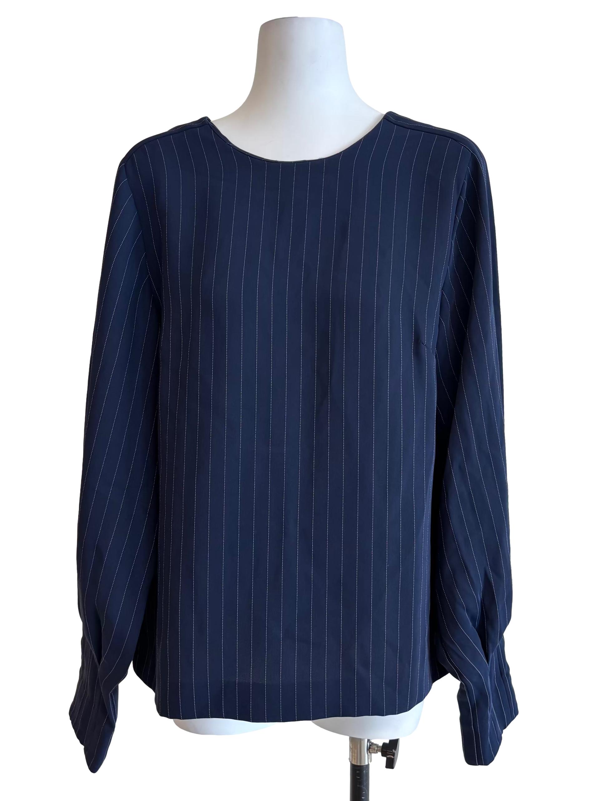 Navy Blue Plain Striped Blouse