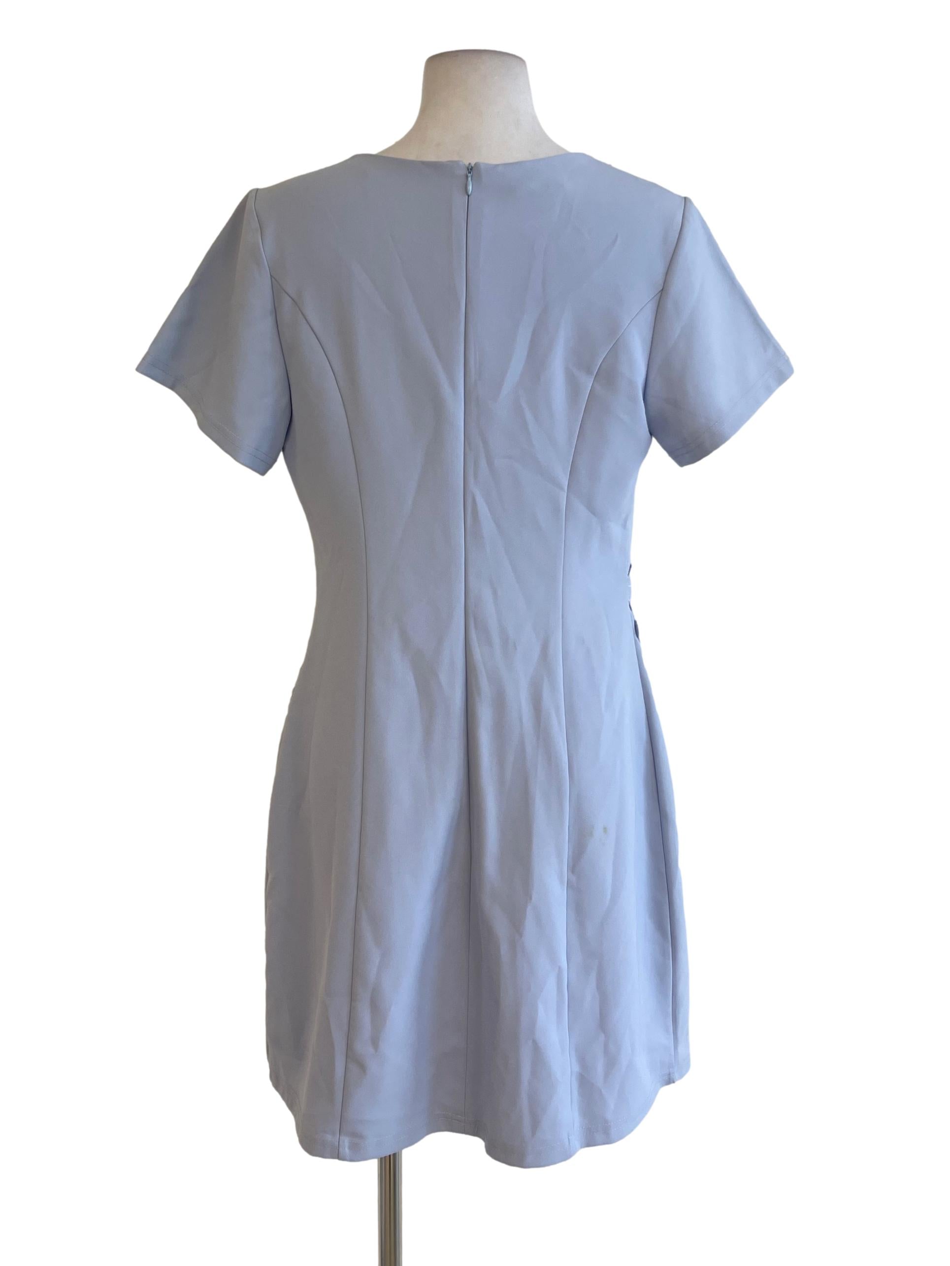 Baby Blue Patched Floral Lace Sheath Dress