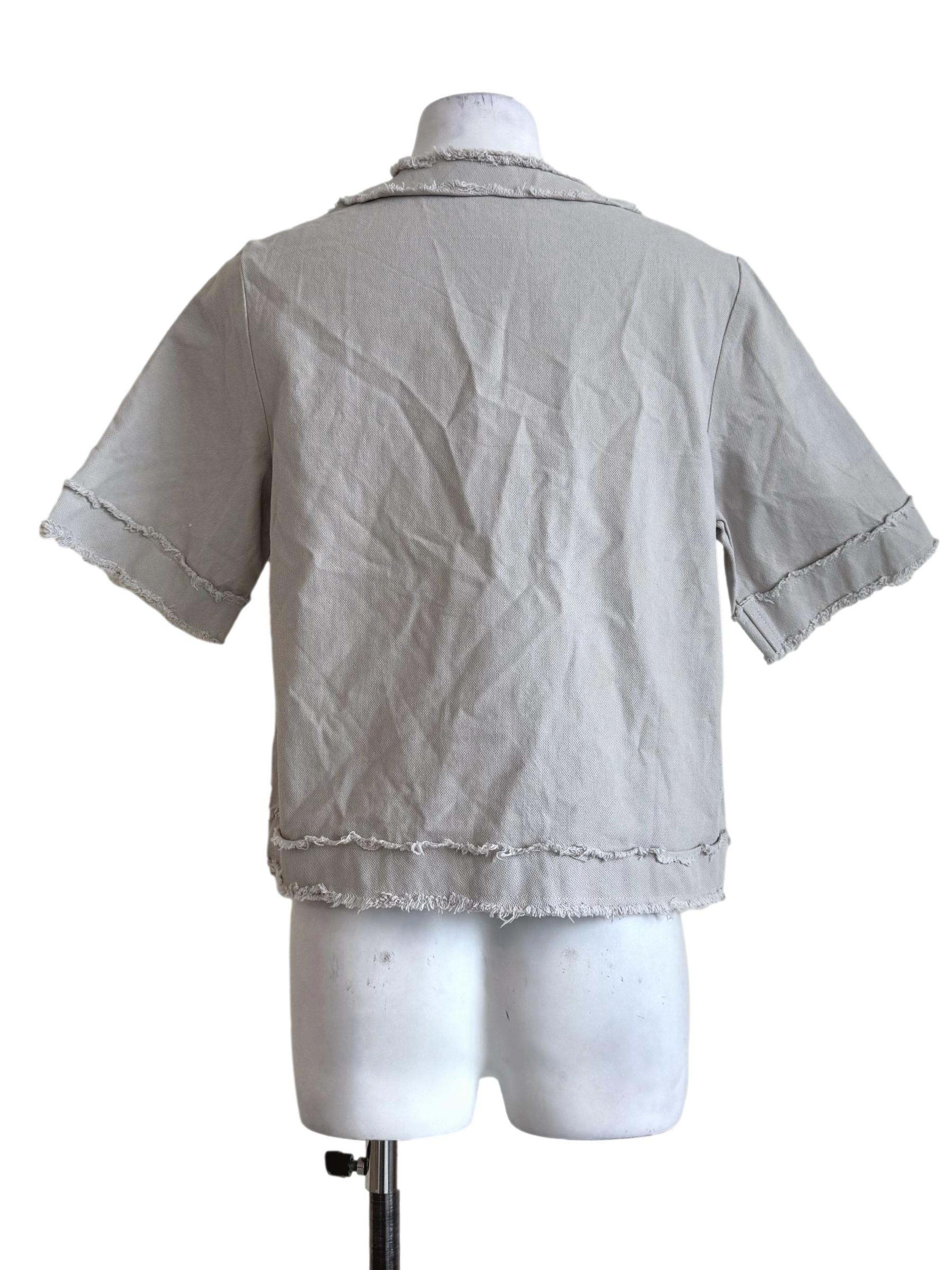 Soft Grey Denim V Neck Top YHF