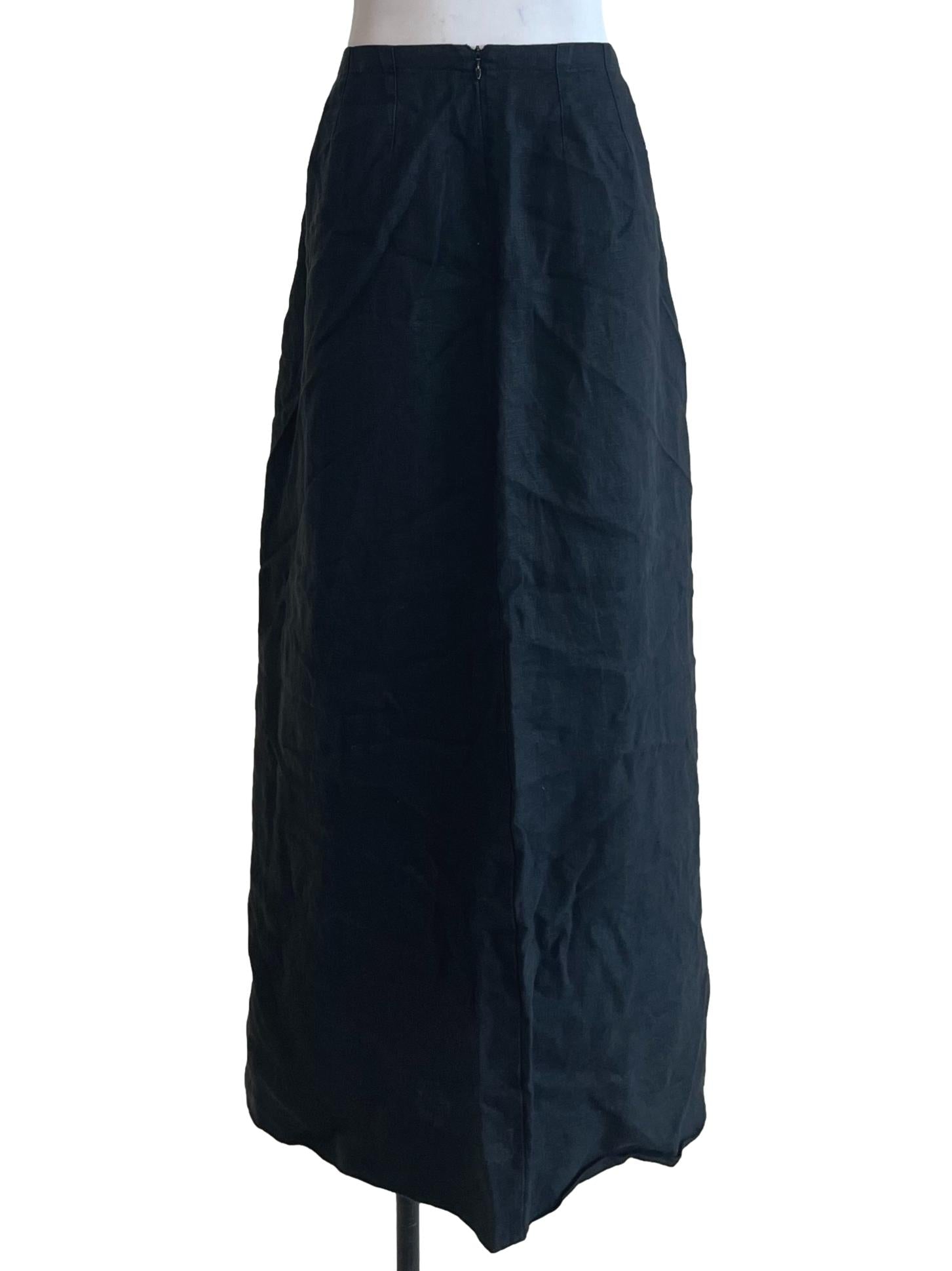 Black Linen A-Line Skirt