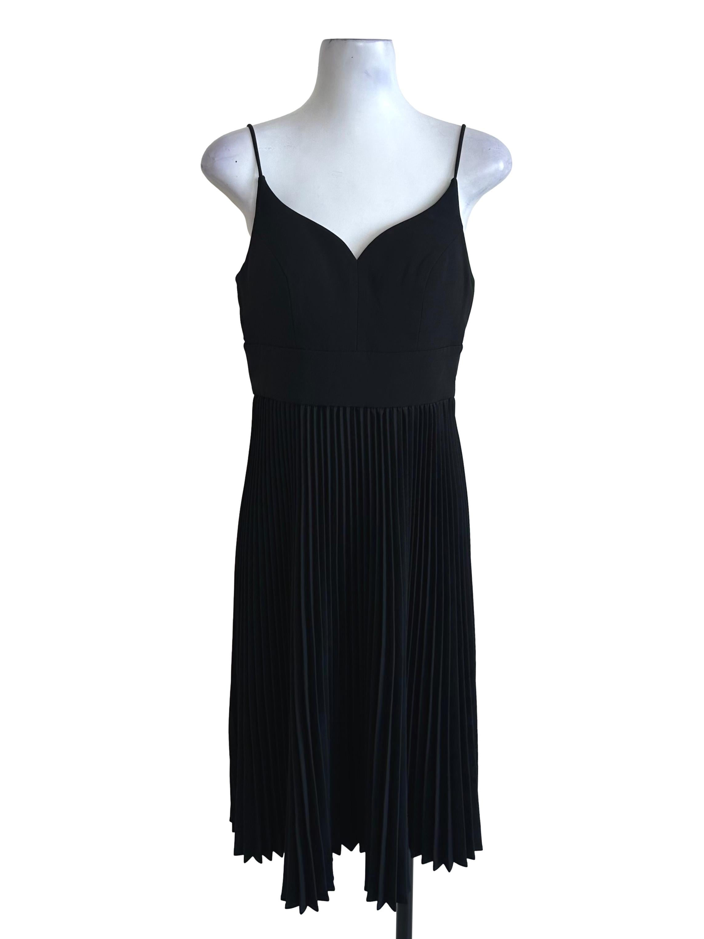 Raven Black Pleated V Neck Dress LB