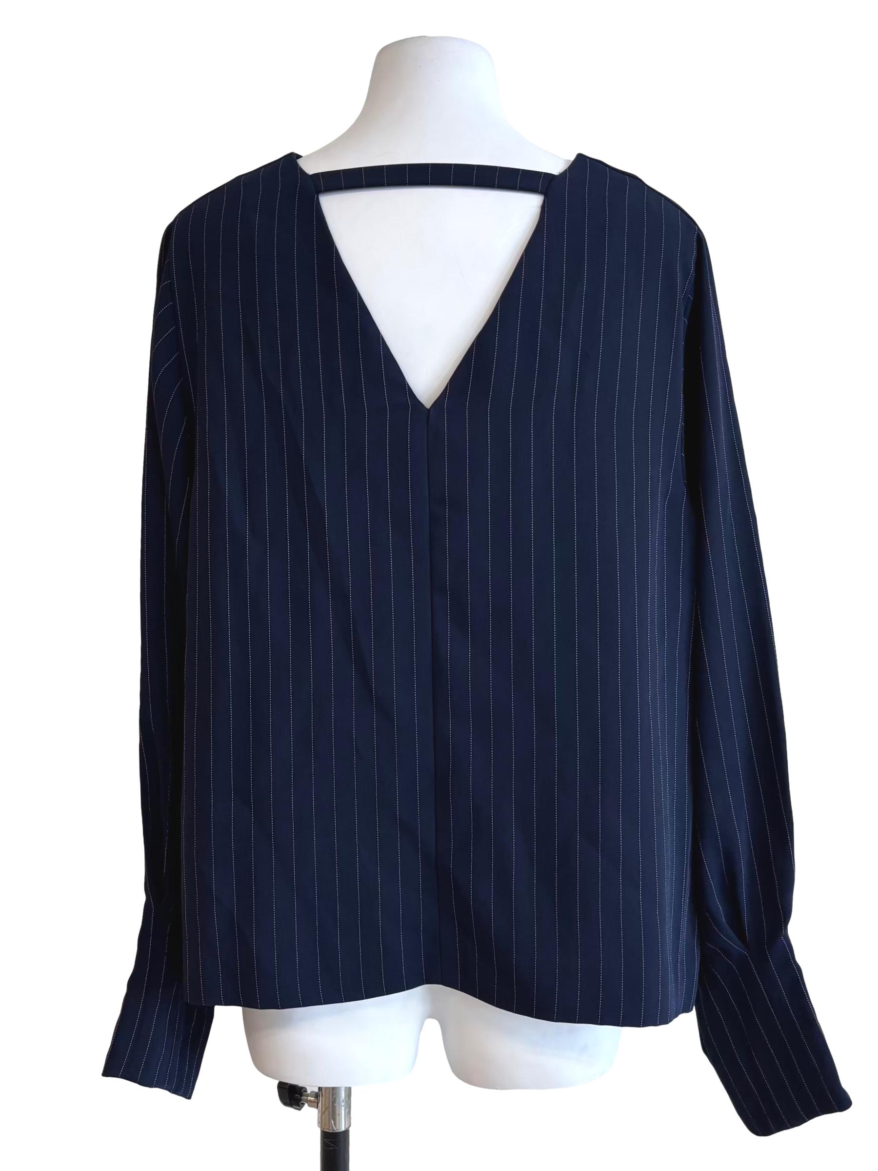 Navy Blue Plain Striped Blouse