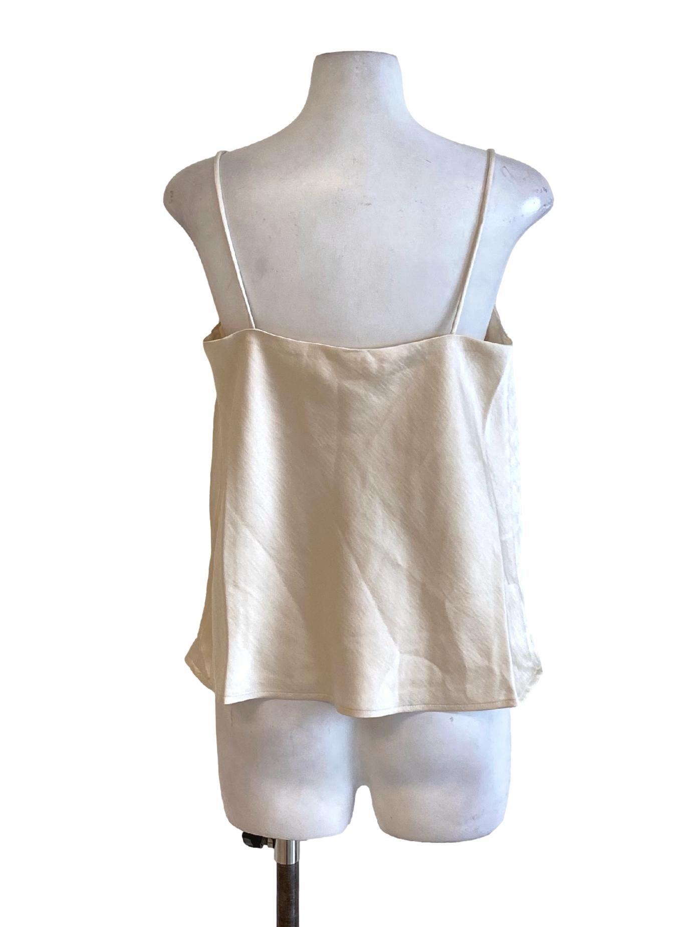 Beige White Spaghetti Strap Drape Front Loose Top LB
