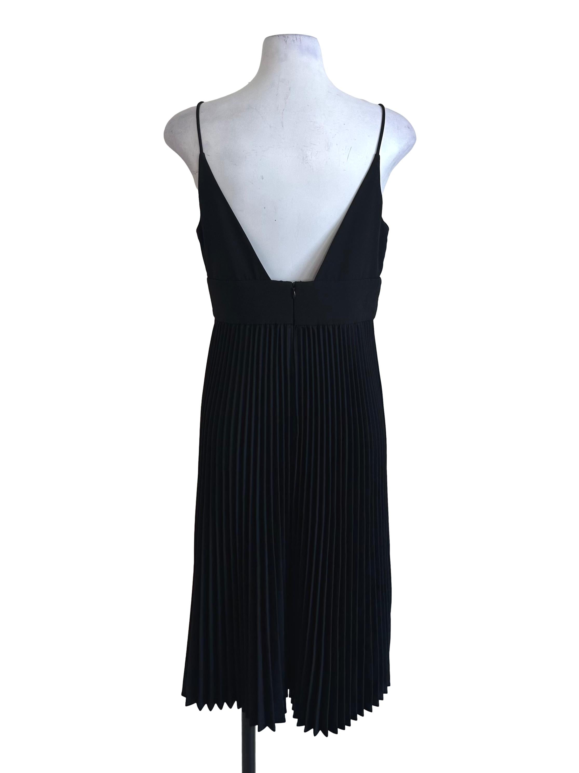 Raven Black Pleated V Neck Dress LB