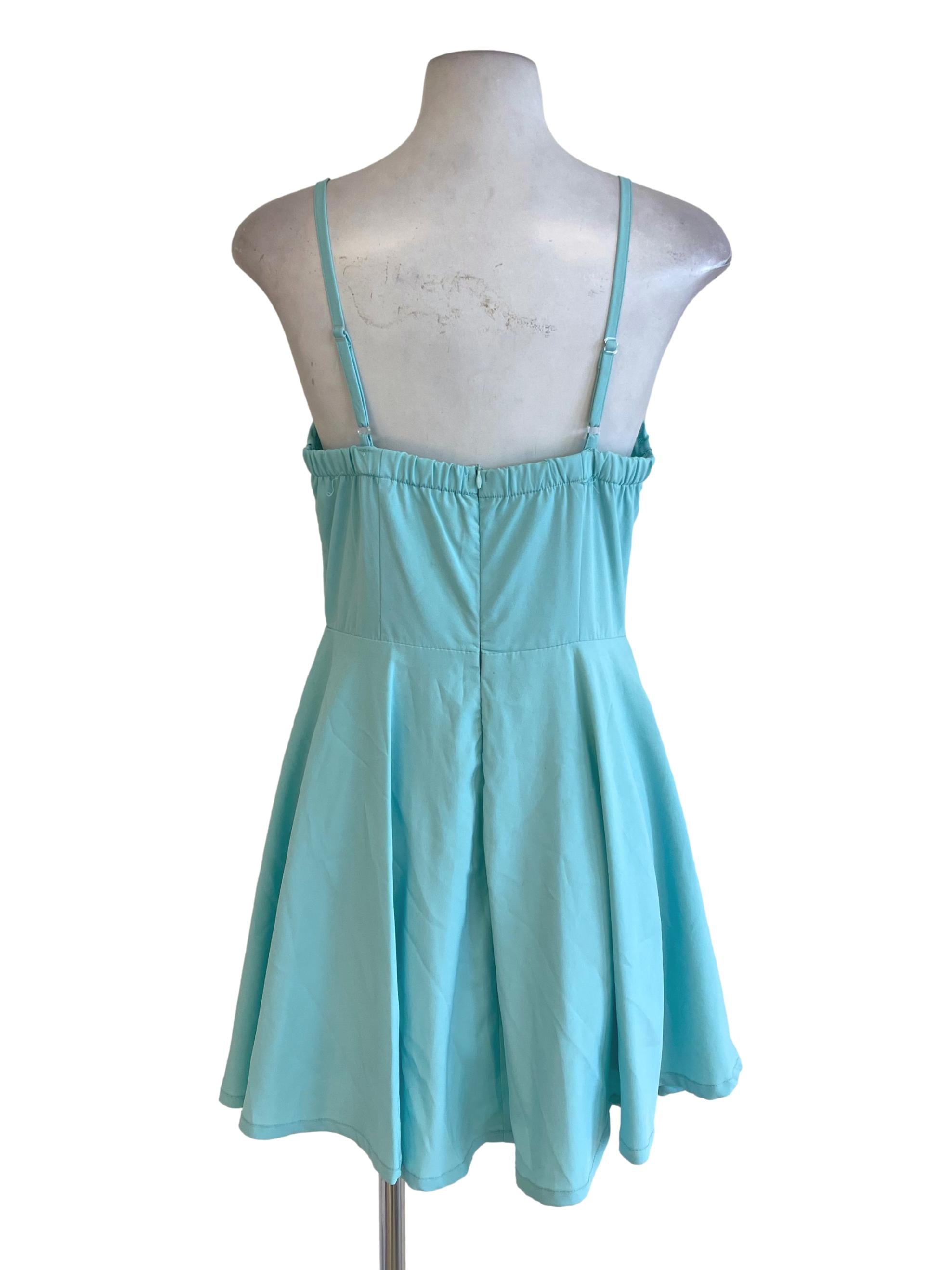 Blue Teal Spaghetti Strap A Line Dress