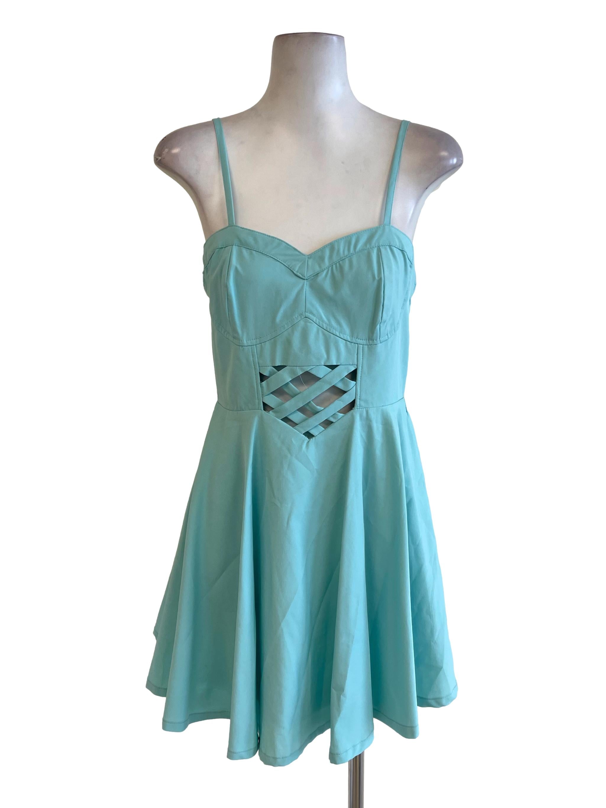Blue Teal Spaghetti Strap A Line Dress