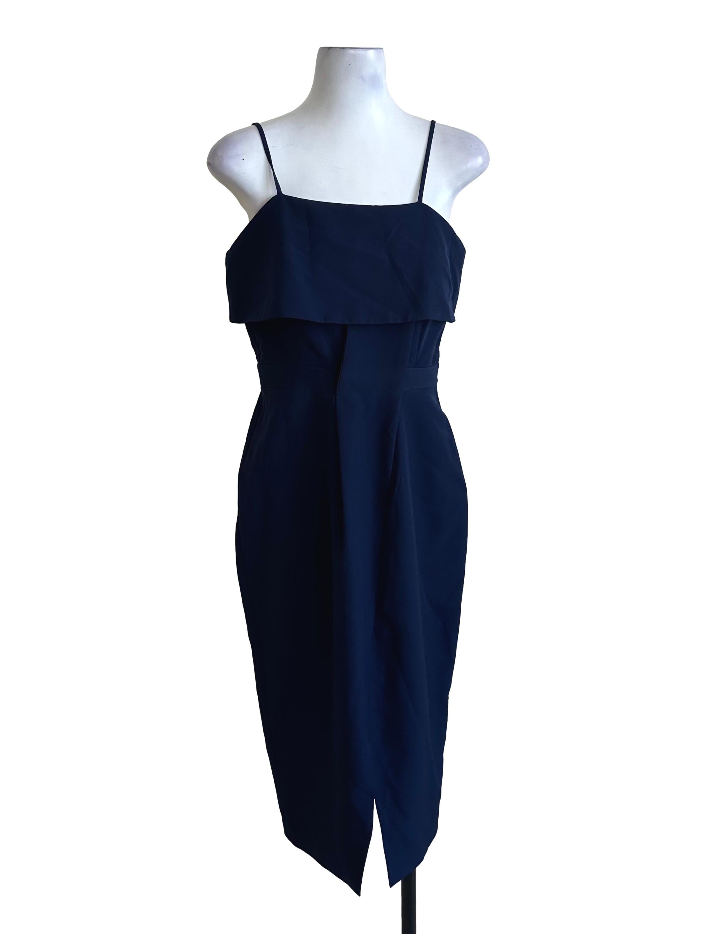 Navy Blue Square Neck Sheath Dress
