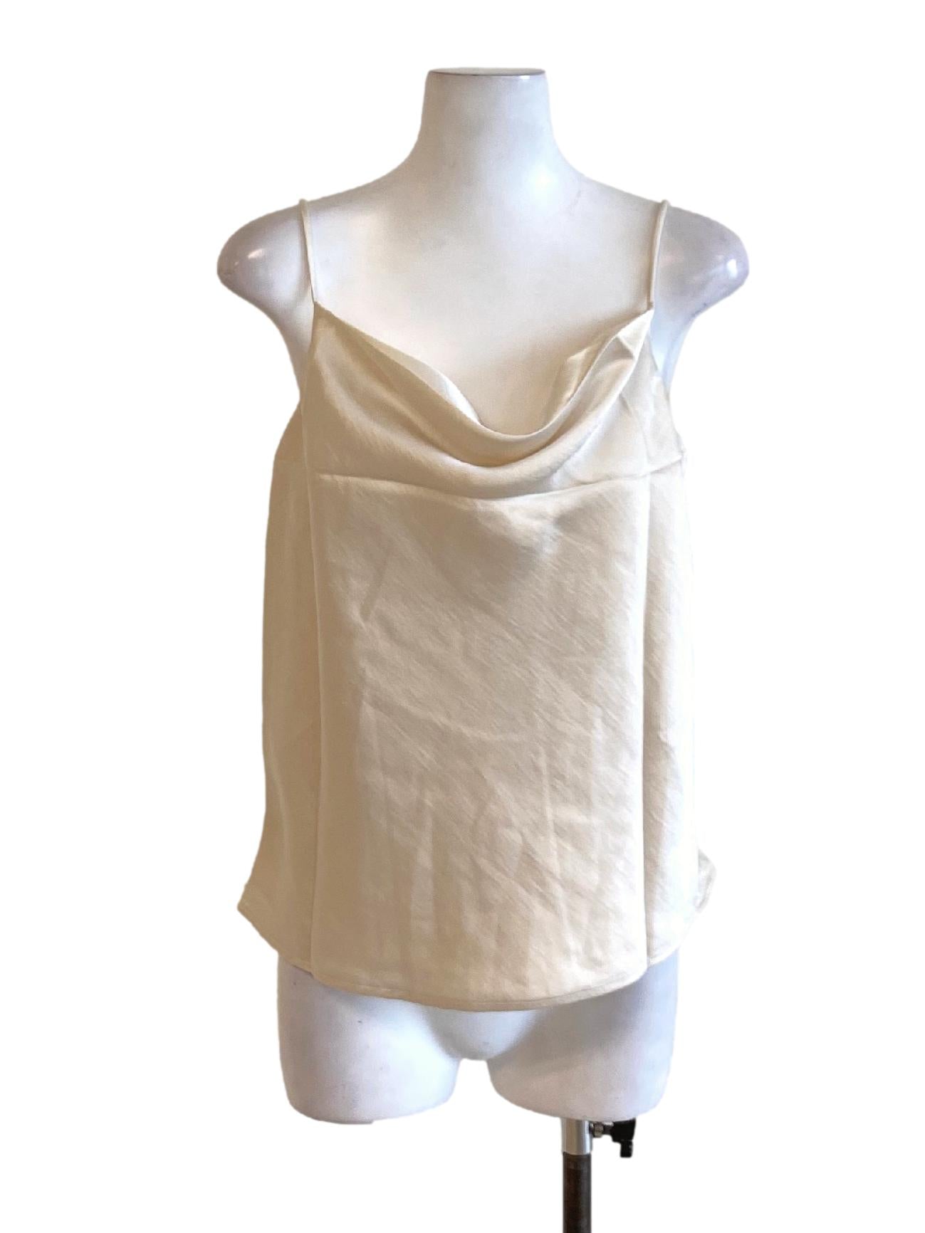 Beige White Spaghetti Strap Drape Front Loose Top LB