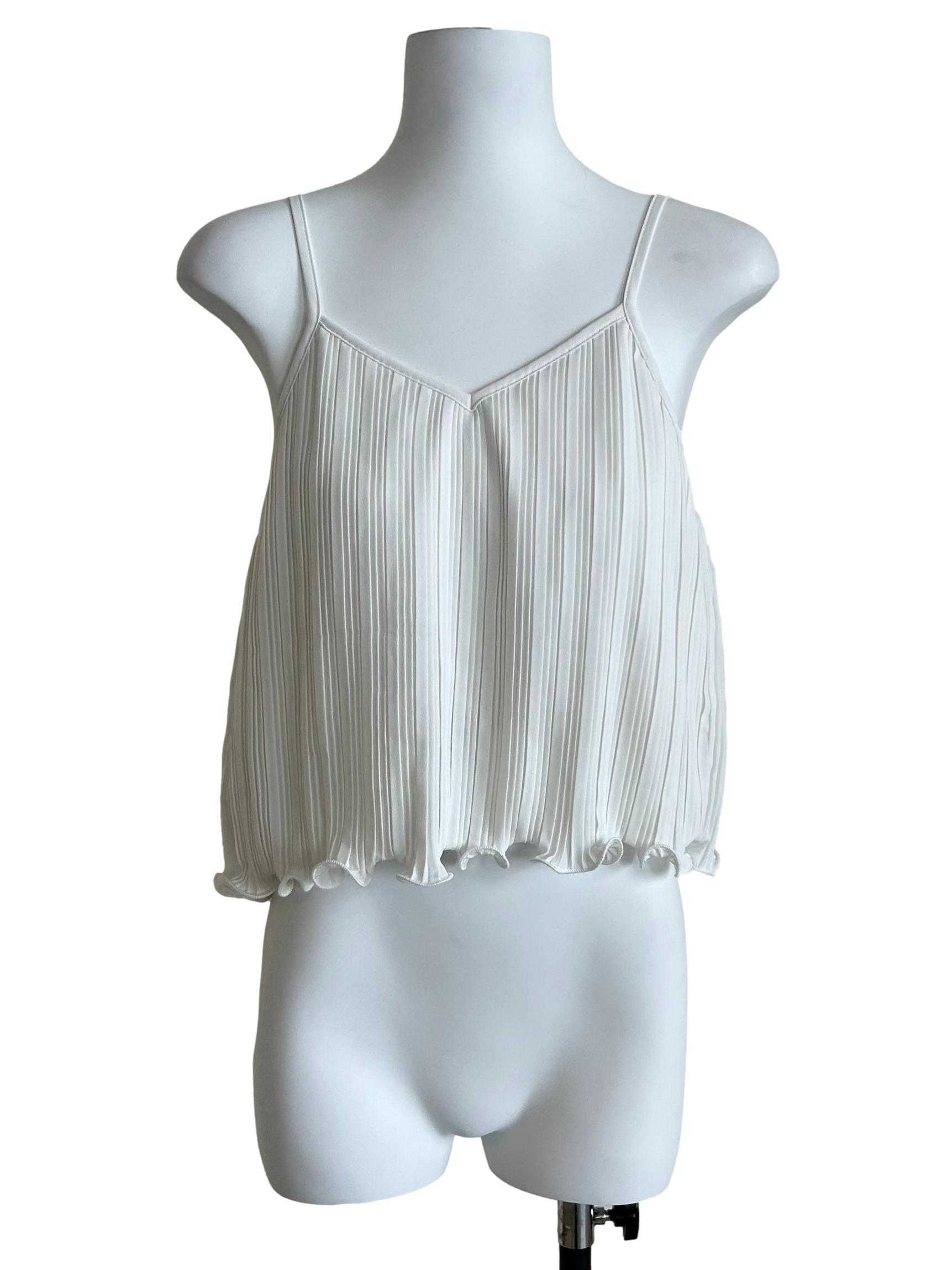 White Pleated Cami Tank Top