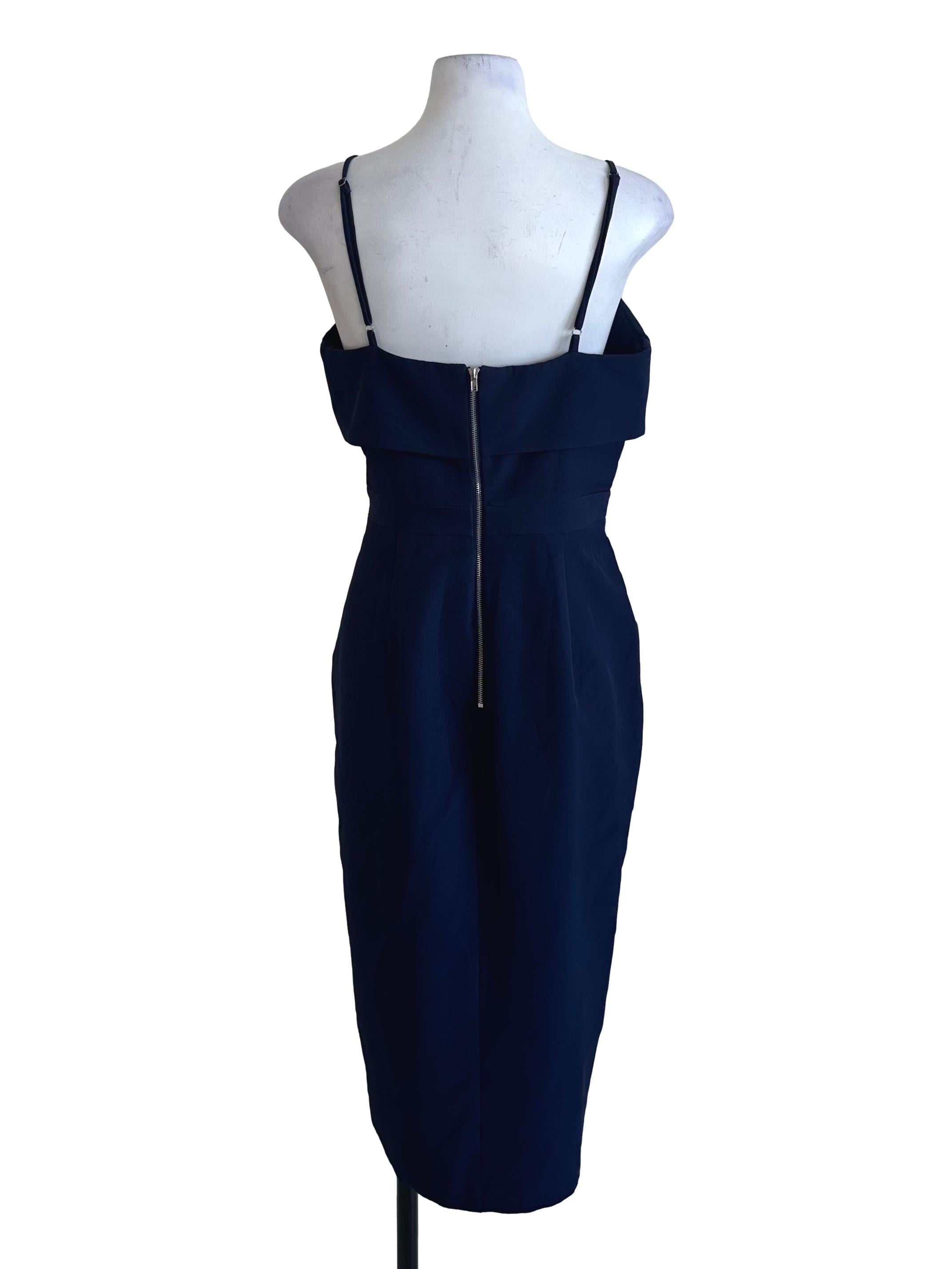 Navy Blue Square Neck Sheath Dress