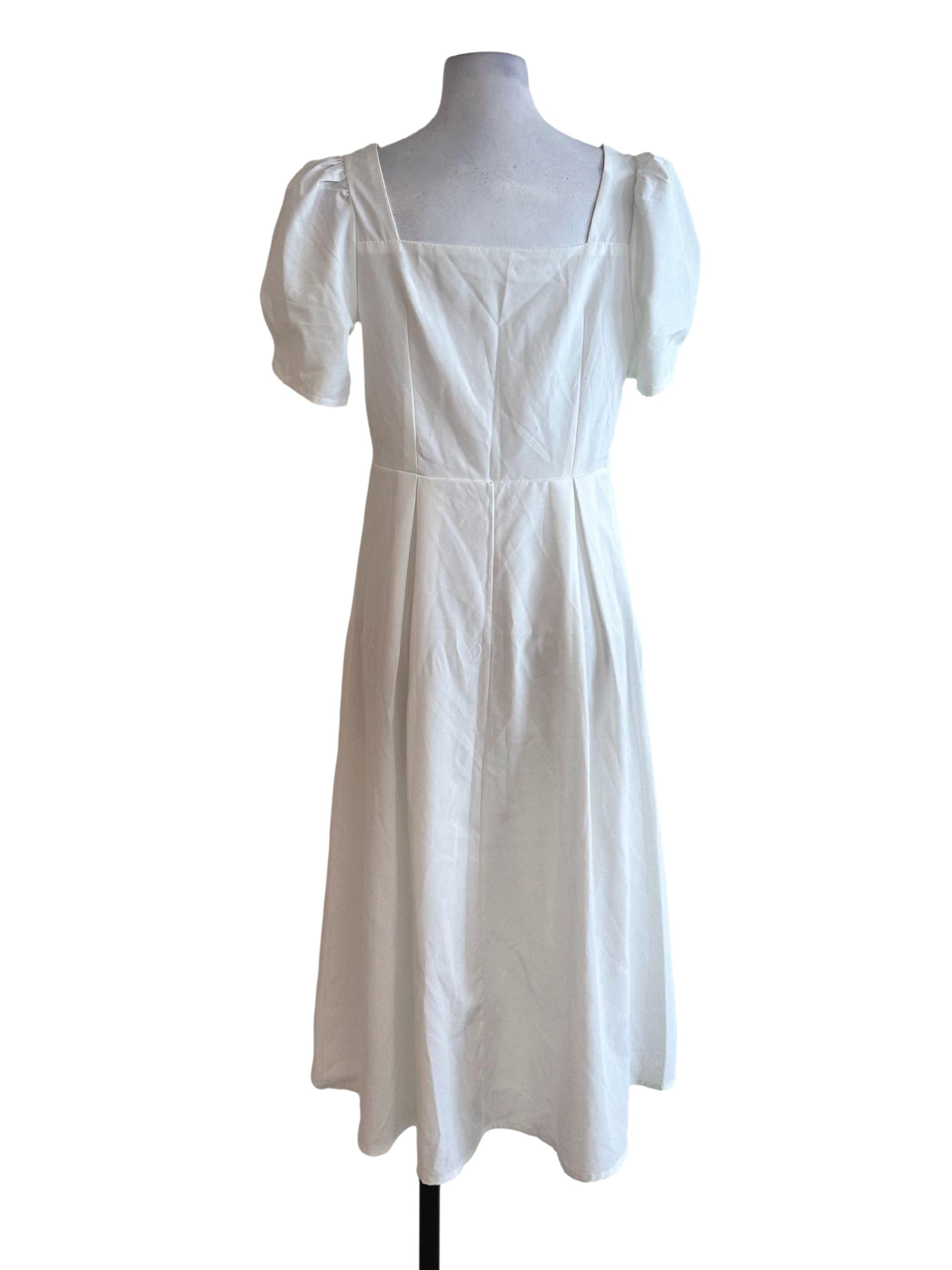 Pure White Square Neck Pleated Overlay Dress