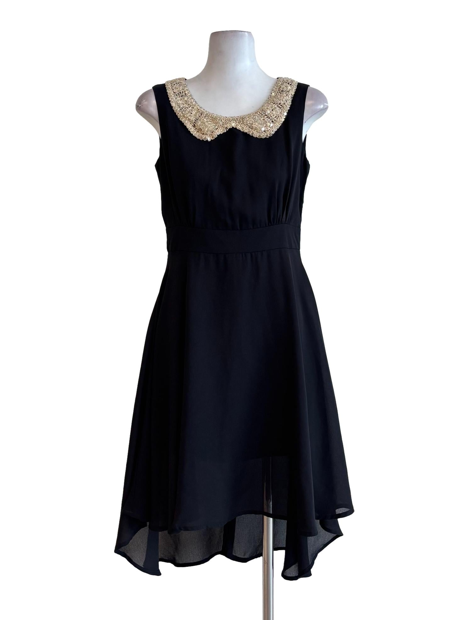 Night Black Gold Neckline Flowy Dress