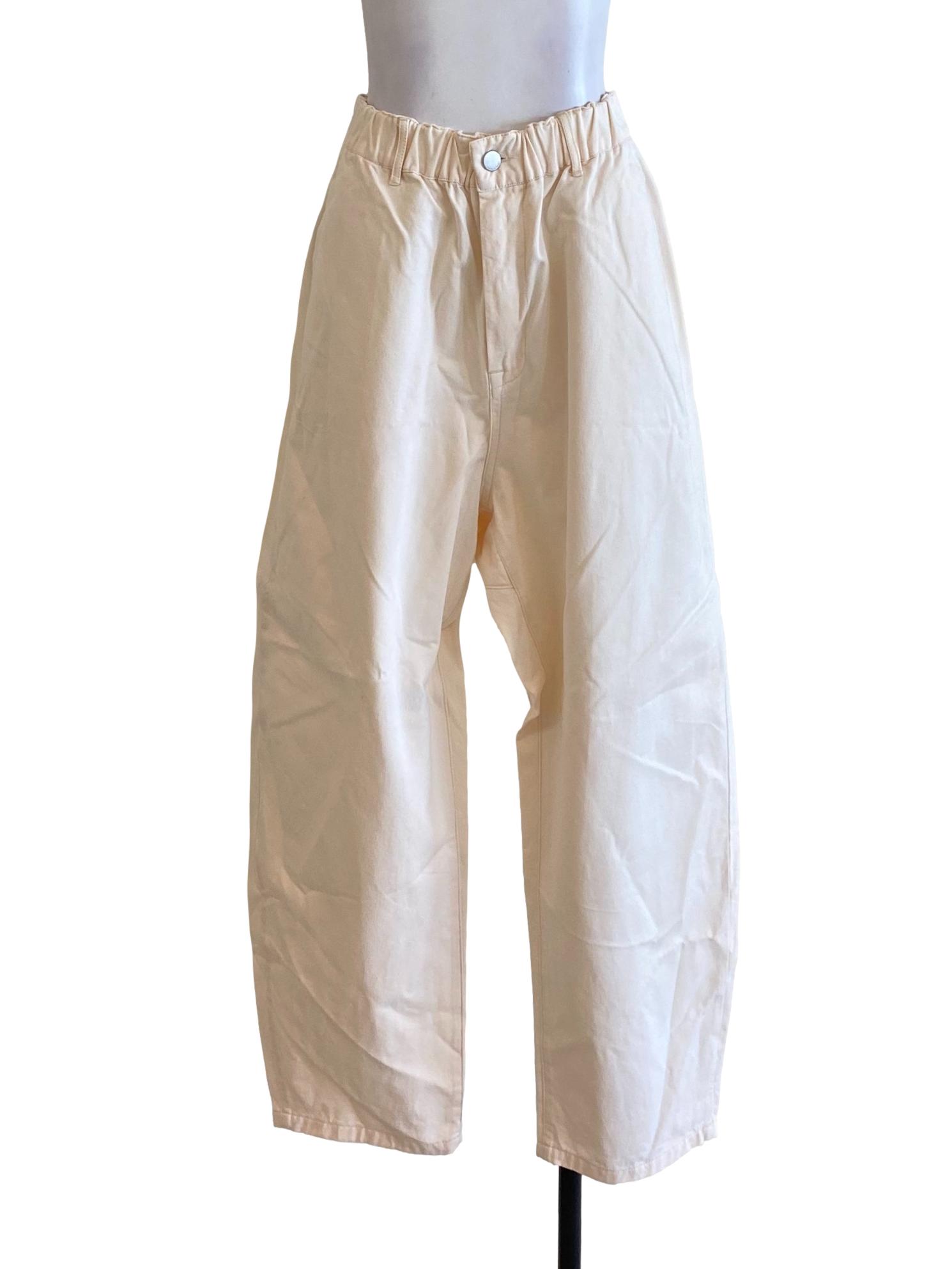 Cream White Plain Trousers LB