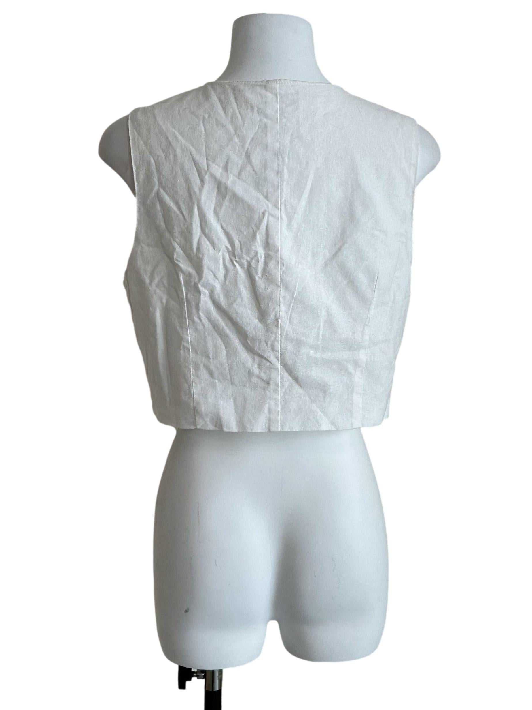 White Linen V-Neck Waistcoat Vest