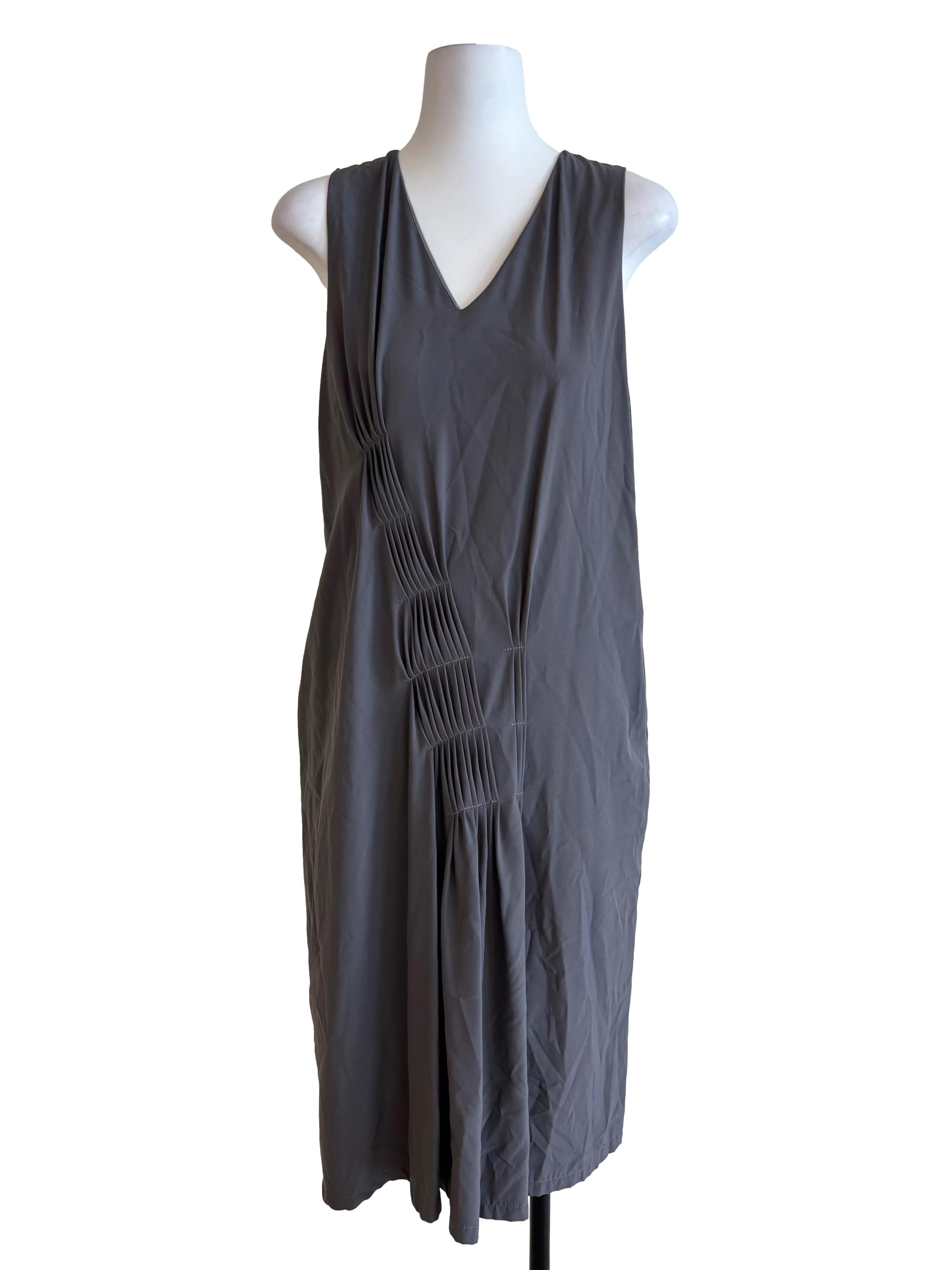 Fog Grey Sleeveless Pleated Dress