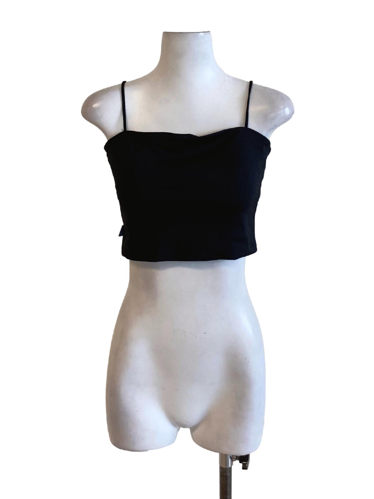 Ebony Black Spaghetti Strap Fit Cropped Top