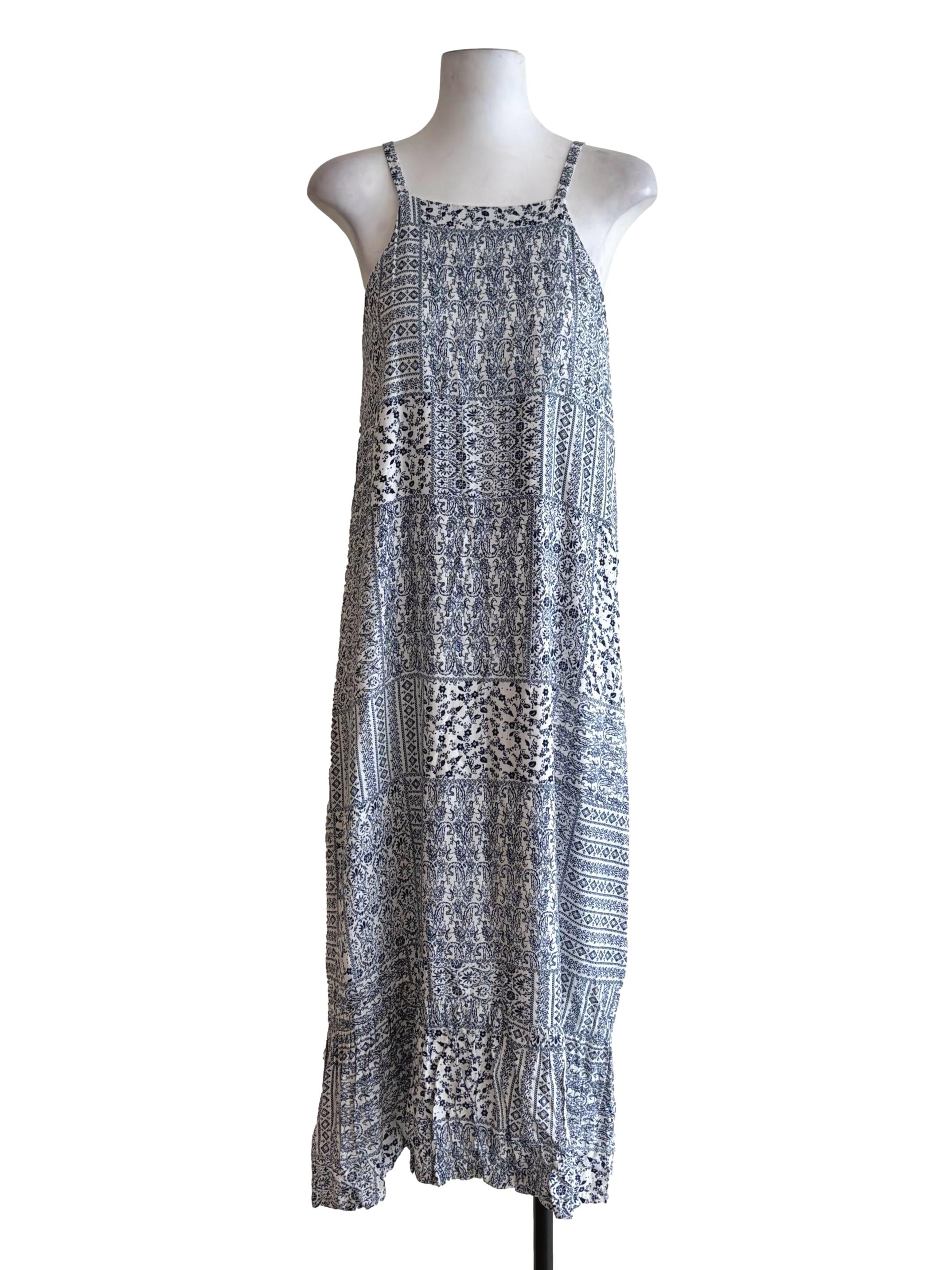 Porcelain White Dark Blue Graphics Shift Dress