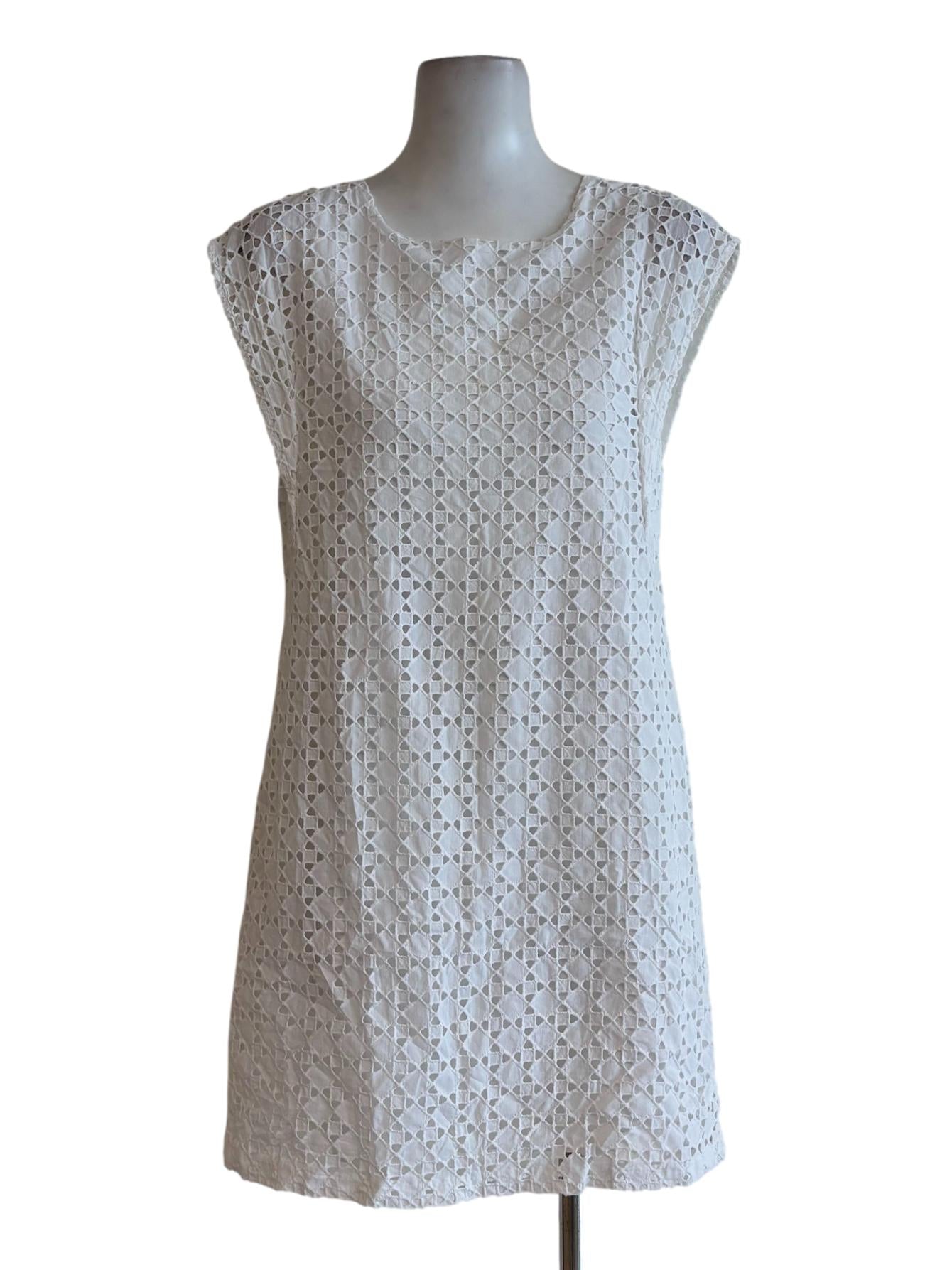 Powder White Sleeveless Eyelet Dress