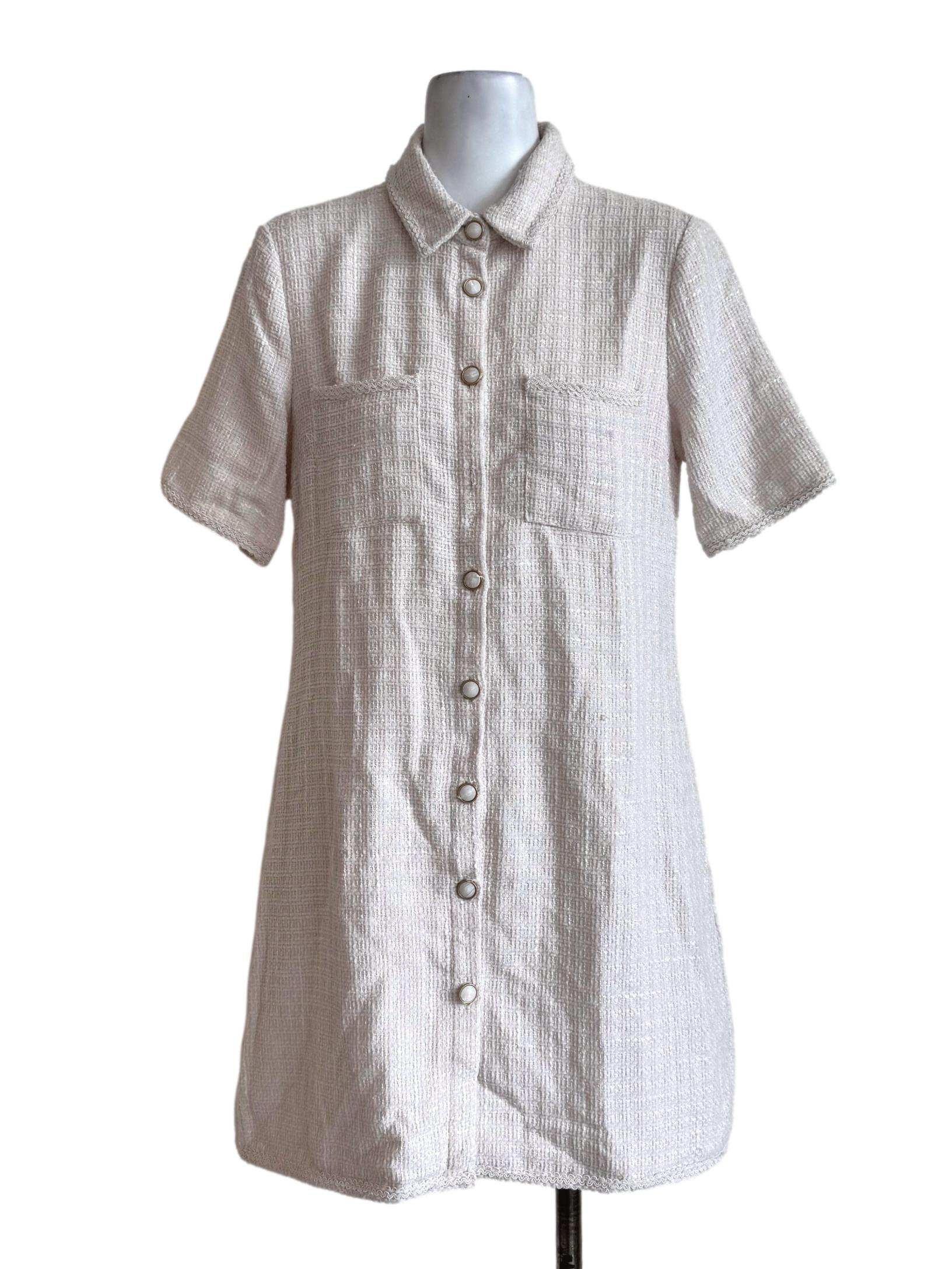 Blush Beige Tweet Short Sleeve Dress LB