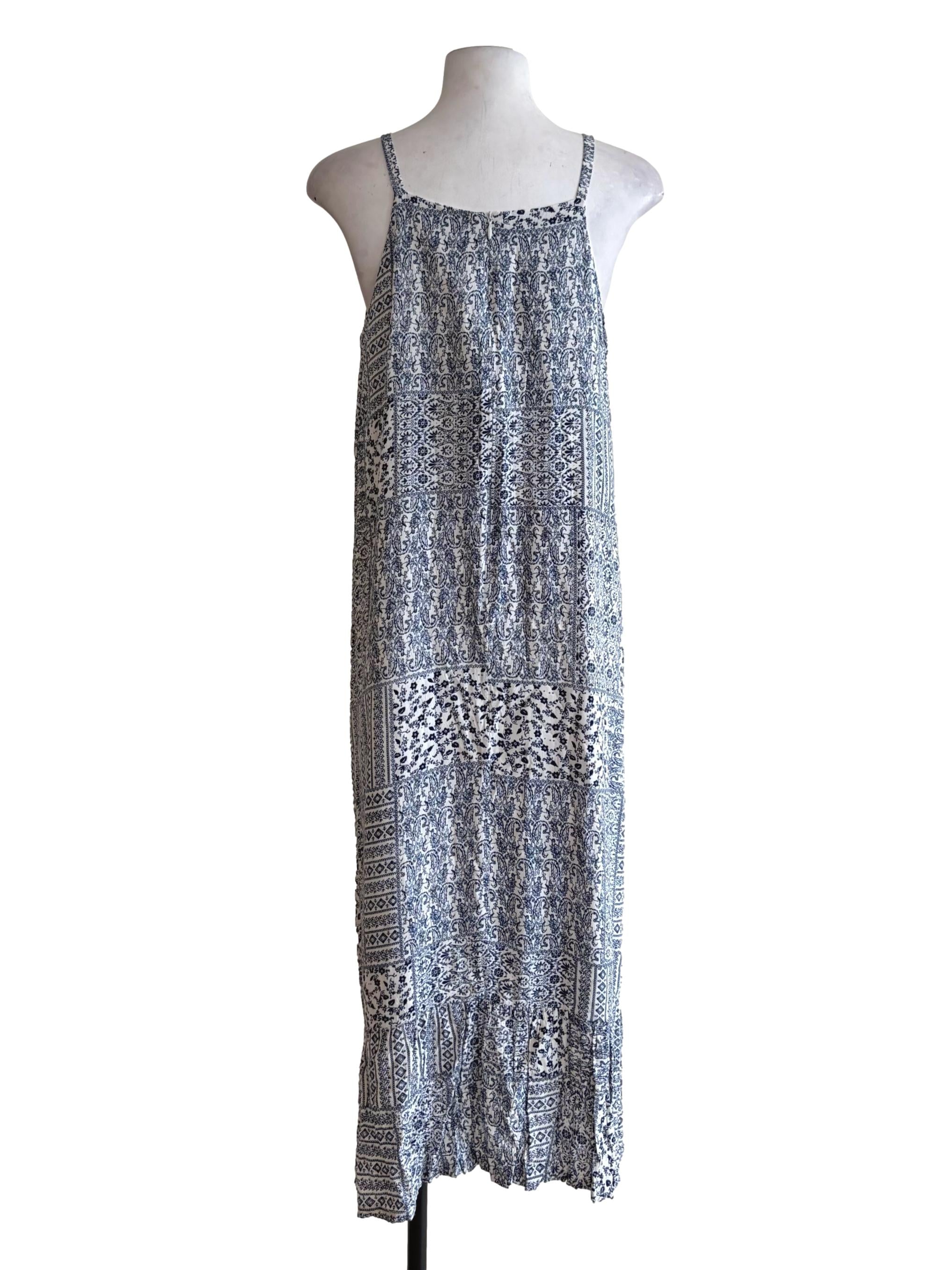 Porcelain White Dark Blue Graphics Shift Dress