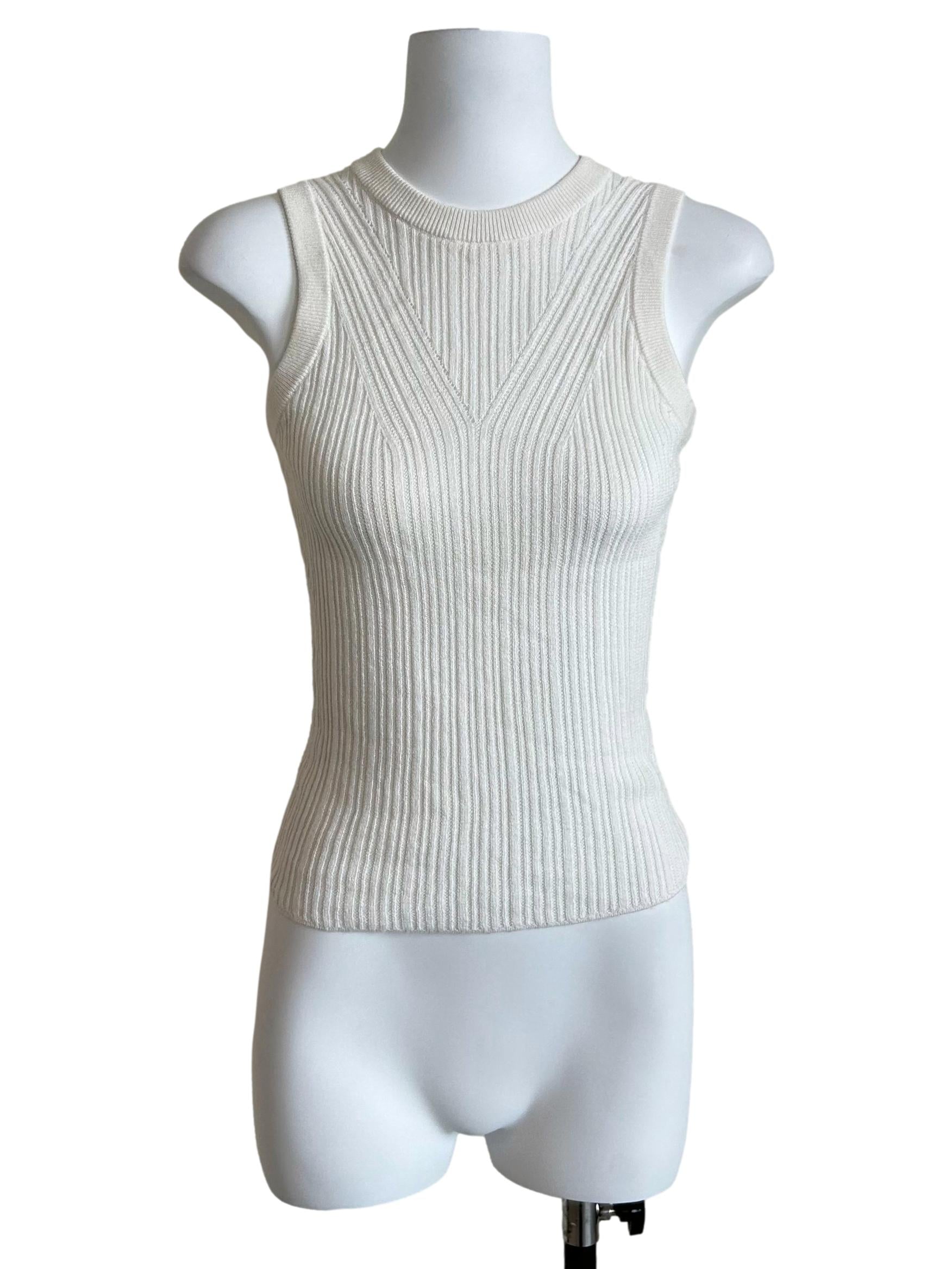Off-White Ribbed High-Neck Knit Tank Top