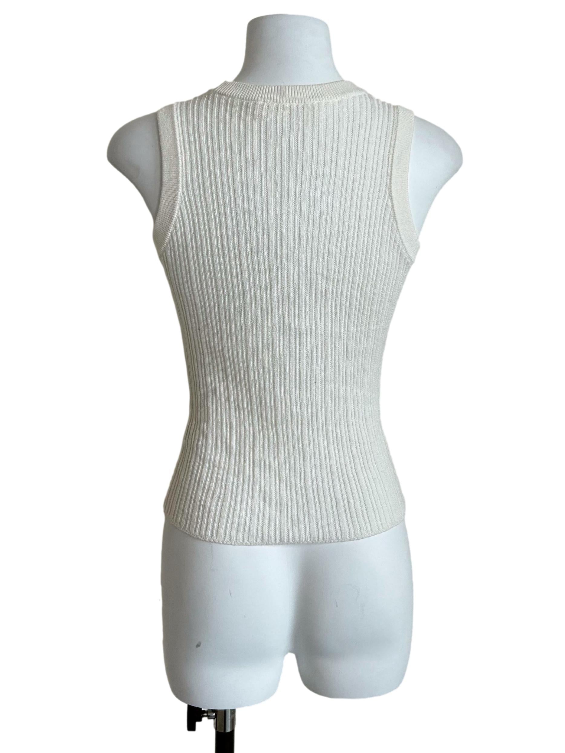 Off-White Ribbed High-Neck Knit Tank Top