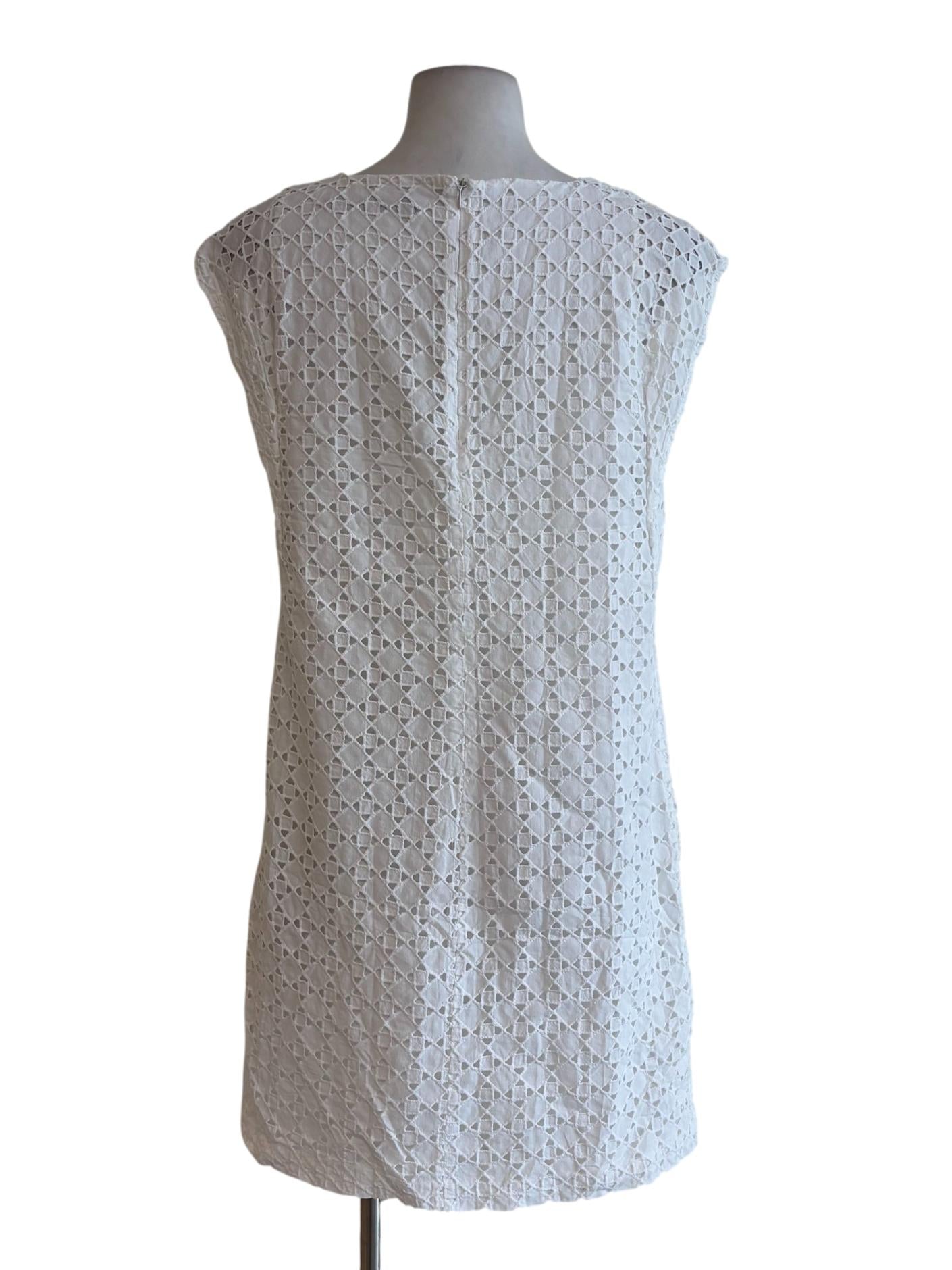 Powder White Sleeveless Eyelet Dress