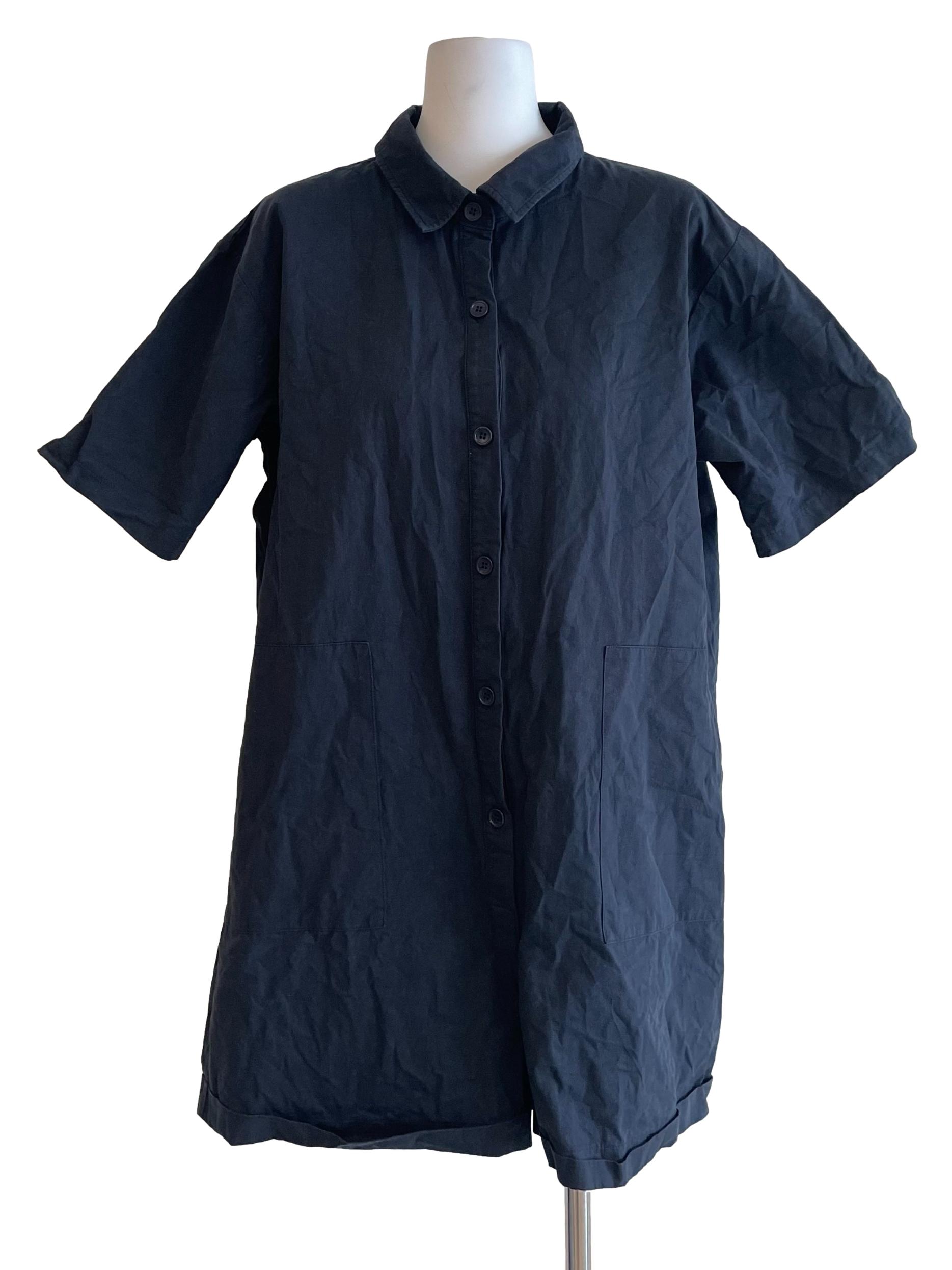 Navy Button Up Shirt Romper OSN